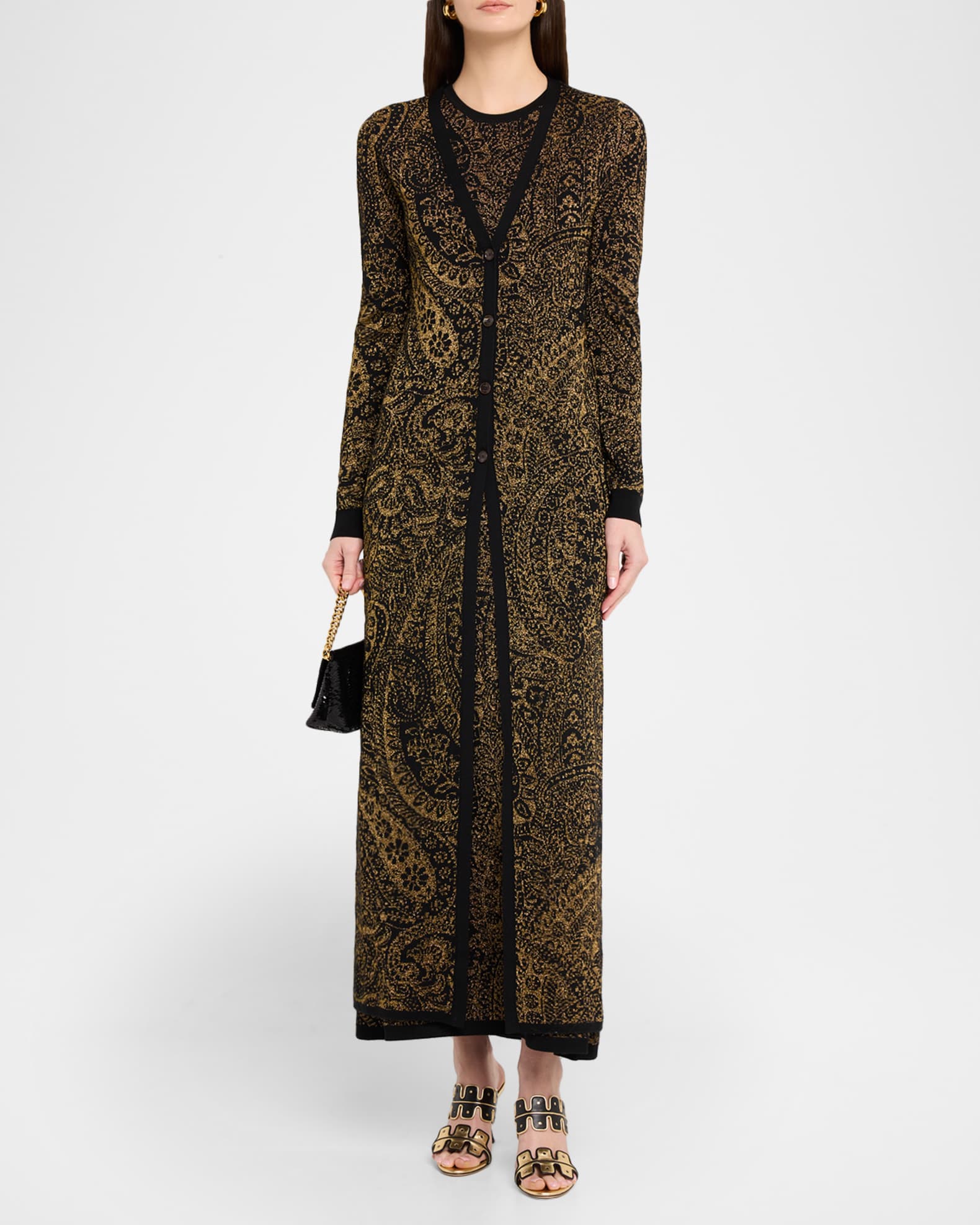 タグ付き✨ETRO エトロ ニット カーディガン　アンゴラ混 花フリル 黒 48 Etro Metallic Paisley Knit V-Neck Long Cardigan | Neiman Marcus