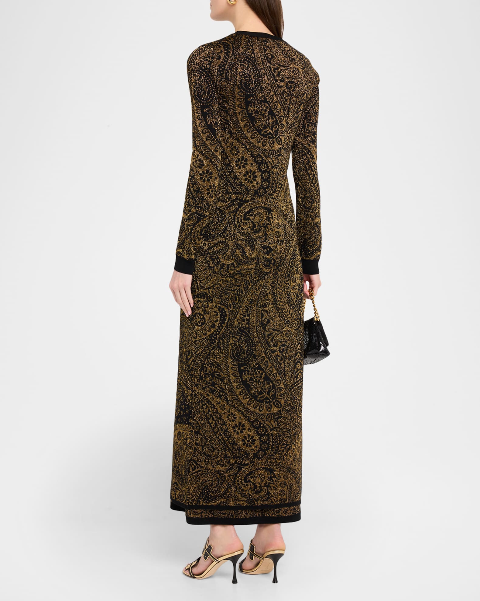 Etro Metallic Paisley Knit V-Neck Long Cardigan | Neiman Marcus