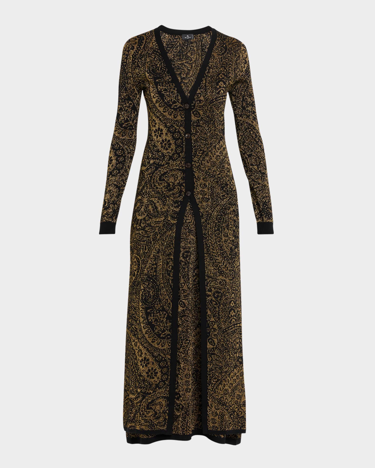 Etro Metallic Paisley Knit V-Neck Long Cardigan | Neiman Marcus