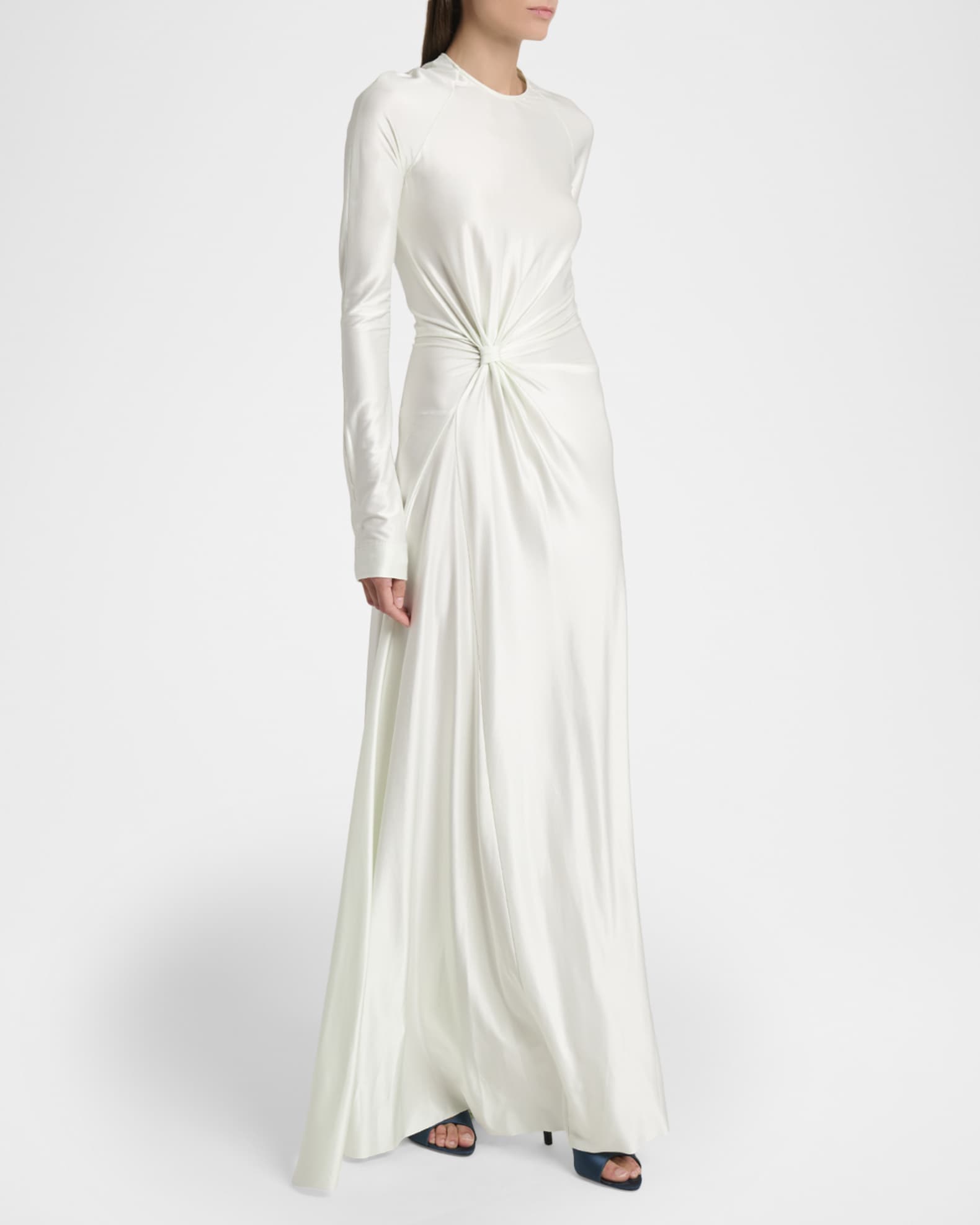 Victoria Beckham Long-Sleeve Twisted-Waist Gown | Neiman Marcus