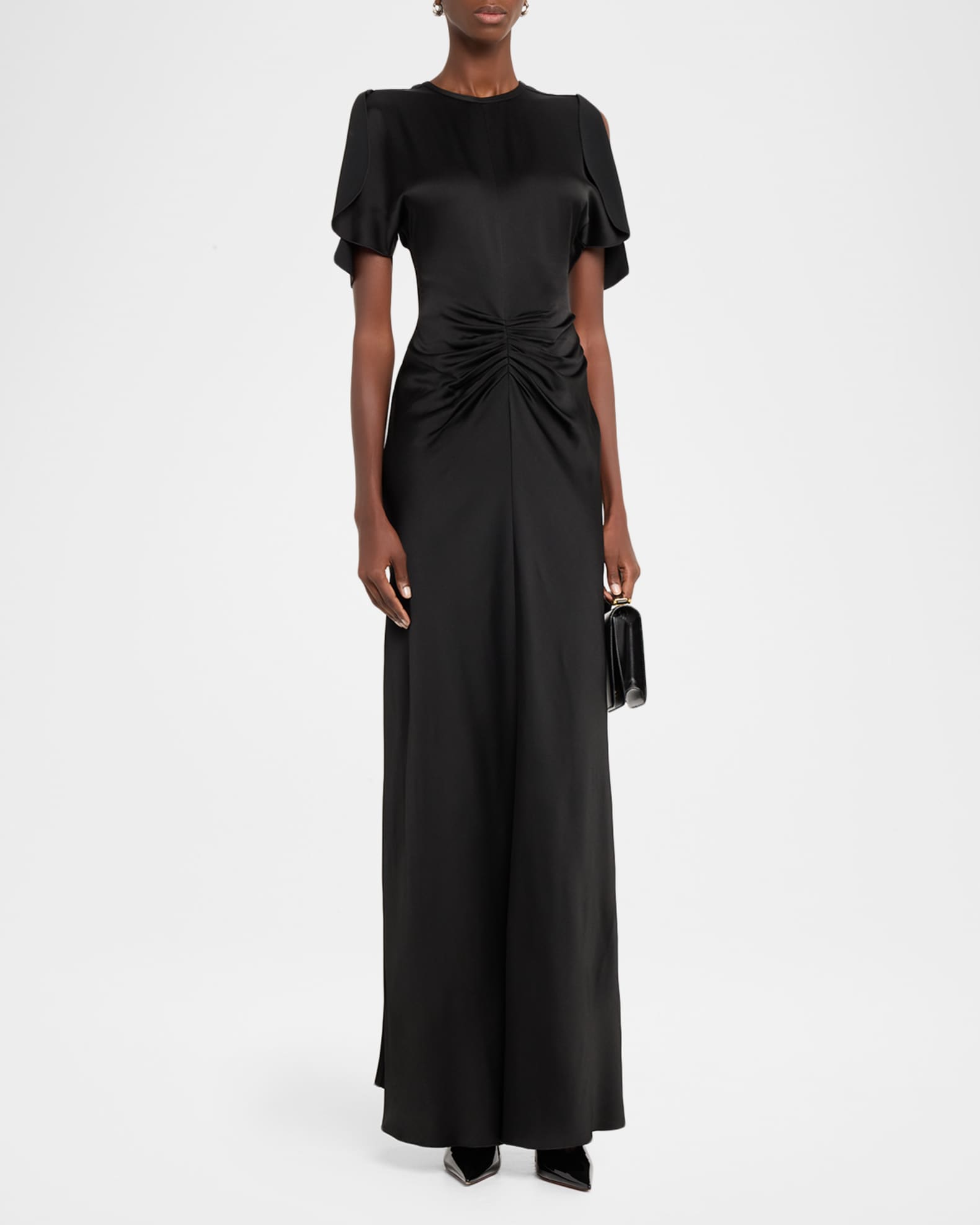 Gathered Waist Satin Maxi Dress | Neiman Marcus