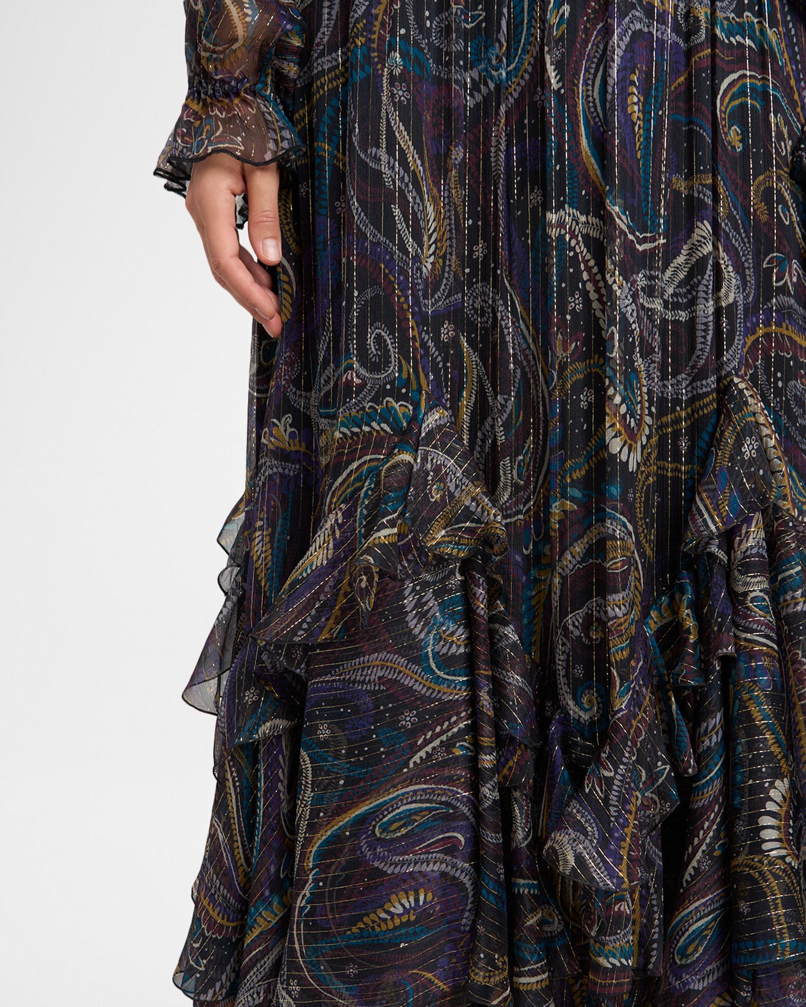 POL Tiered Ruffle Maxi Skirt with Pearl Decorative