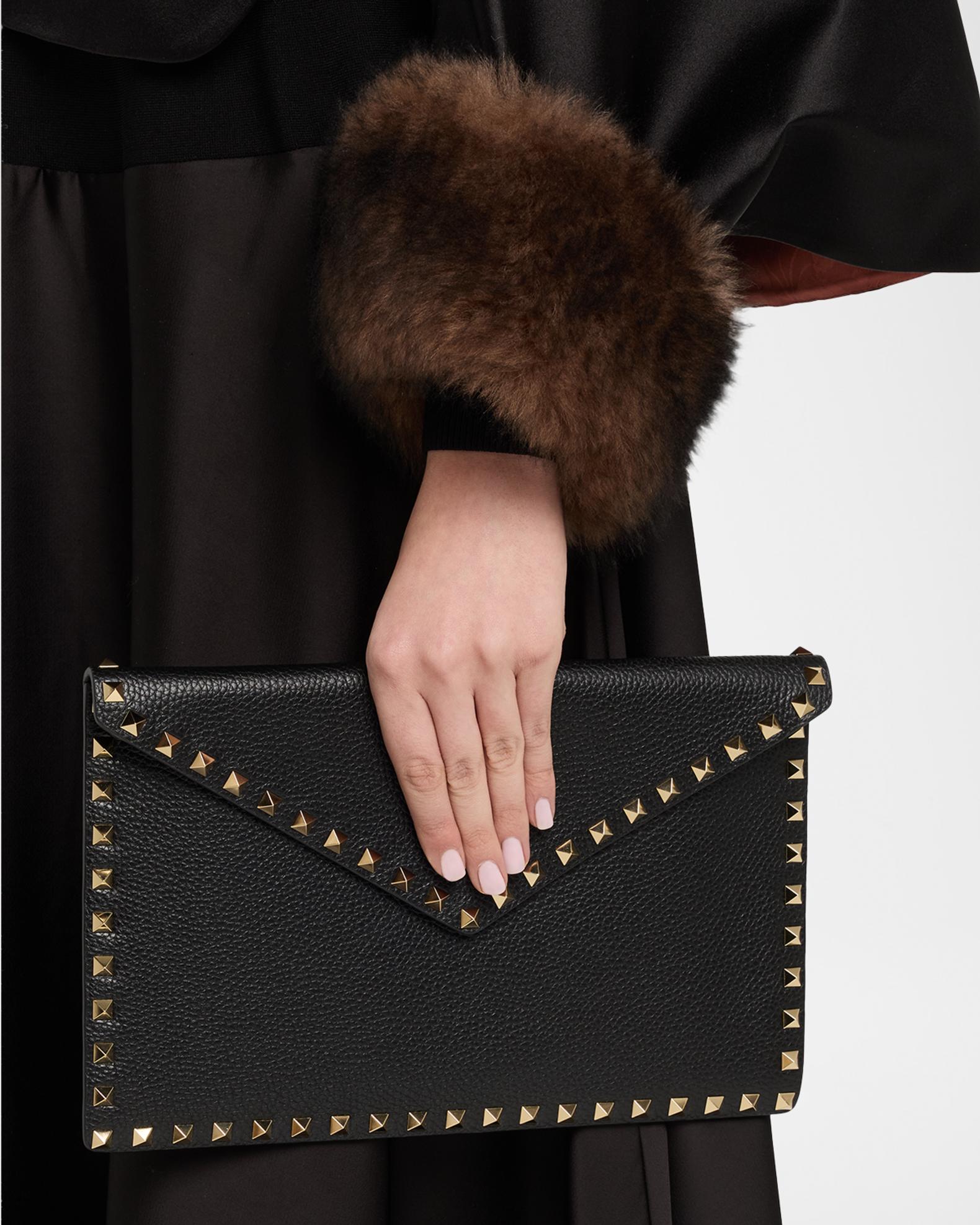 Large Rockstud Leather Flat Pouch Bag | Neiman Marcus