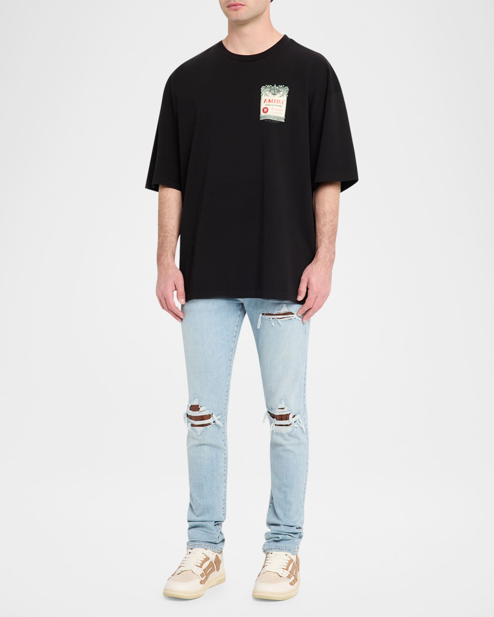 Amiri Men's MX1 Croc-Effect Repaired Stretch Skinny Jeans | Neiman