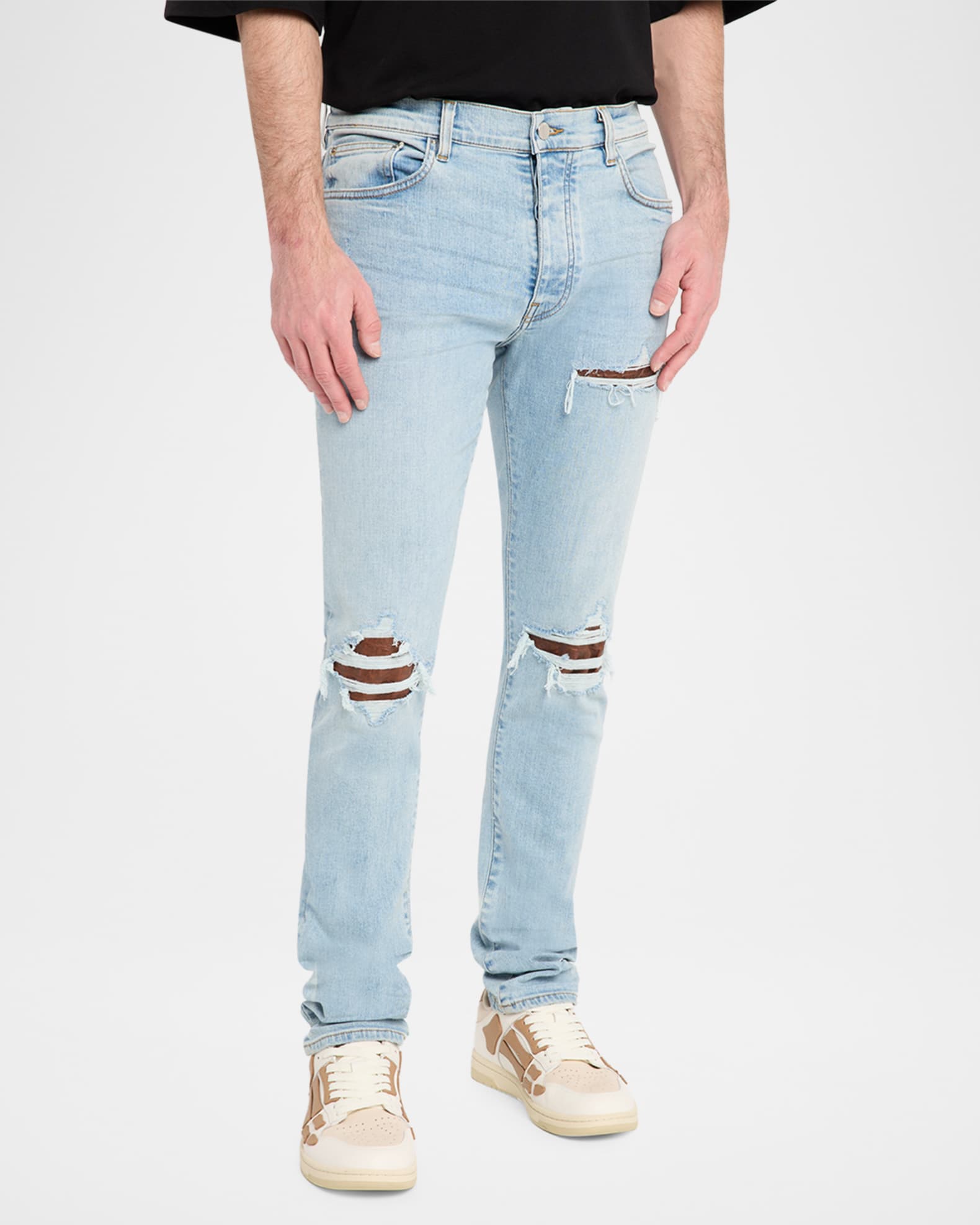 Amiri Men's MX1 Croc-Effect Repaired Stretch Skinny Jeans | Neiman
