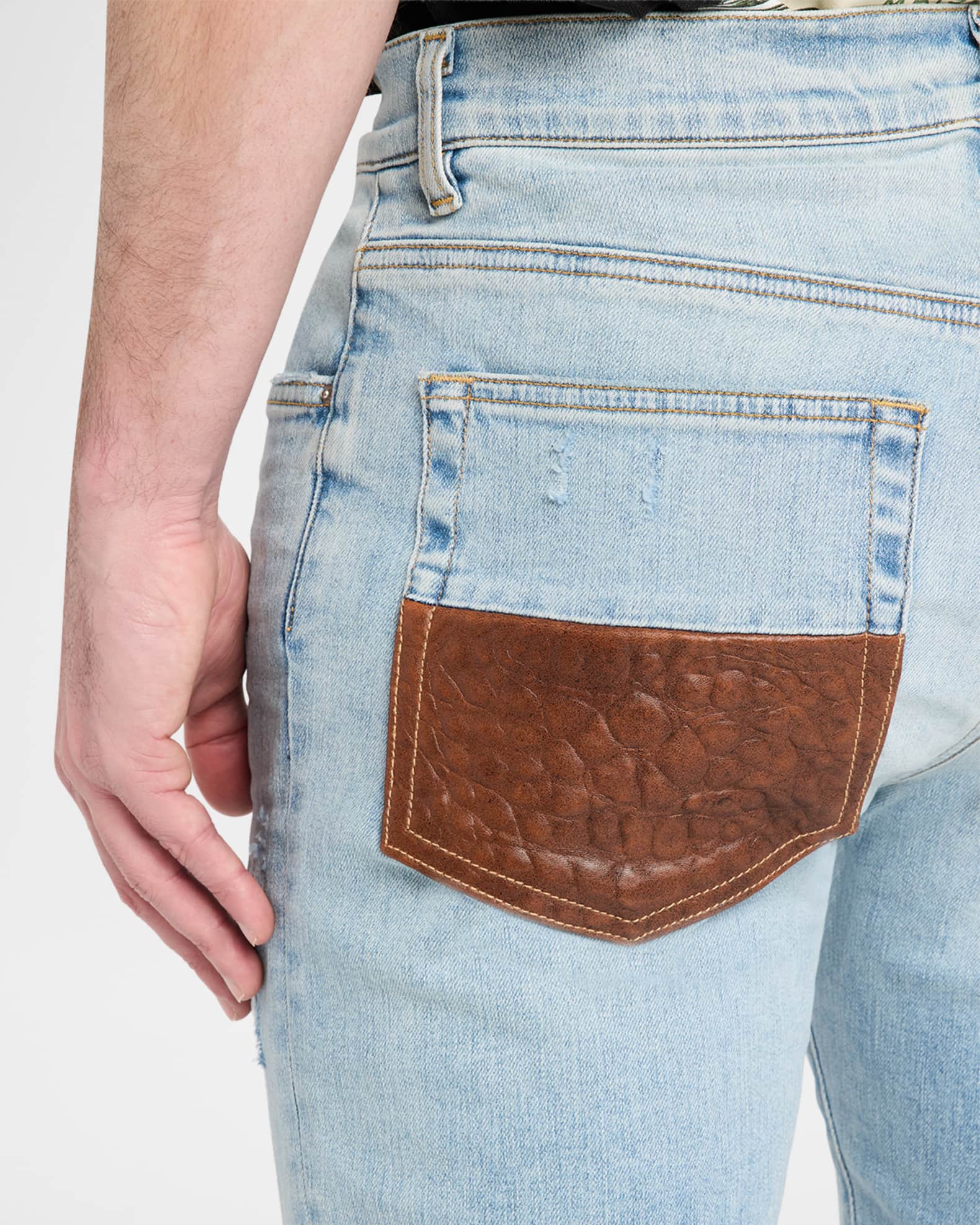 Amiri Men's MX1 Croc-Effect Repaired Stretch Skinny Jeans | Neiman