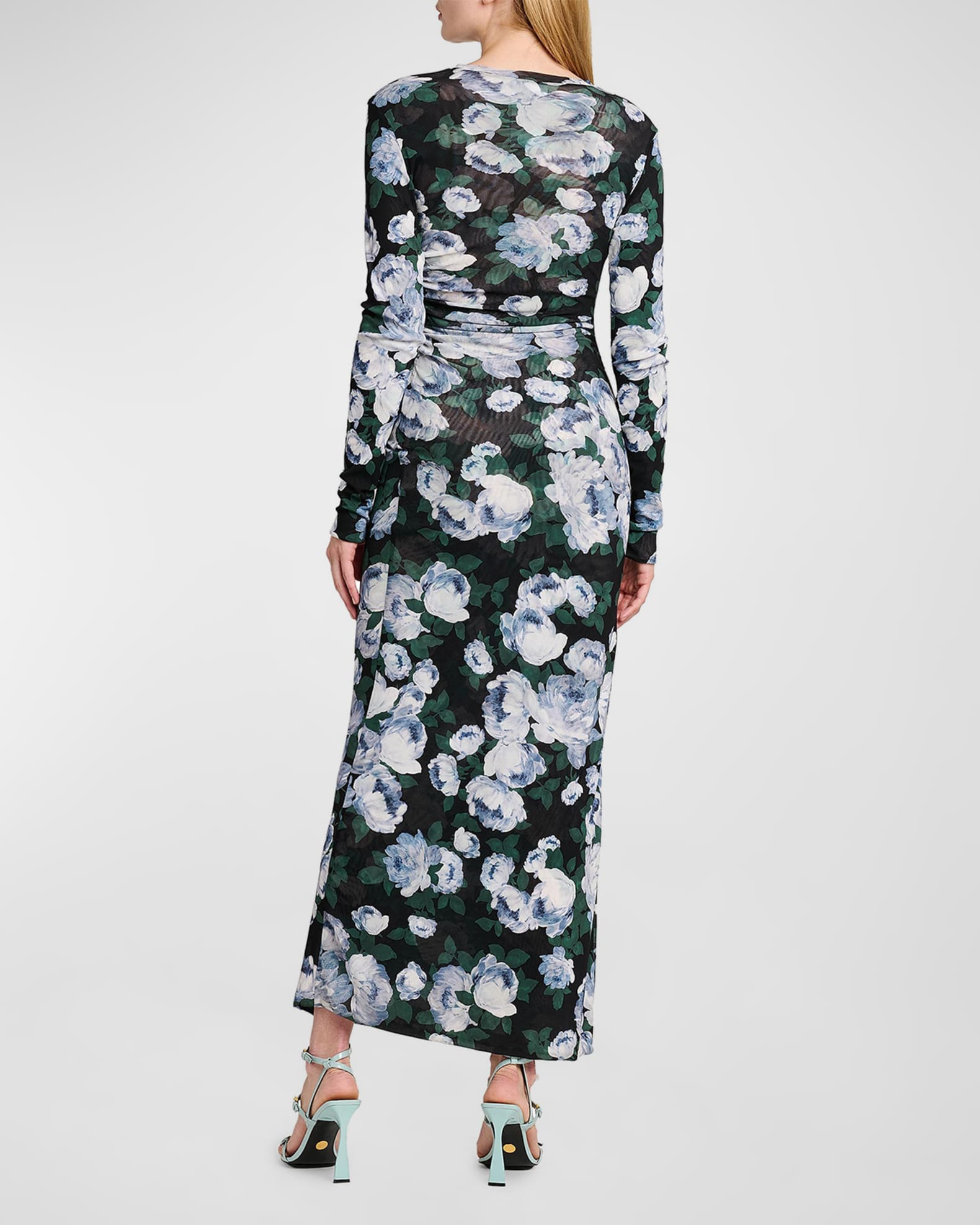 Stella McCartney Bunch Of Roses Mesh Long-Sleeve Maxi Dress