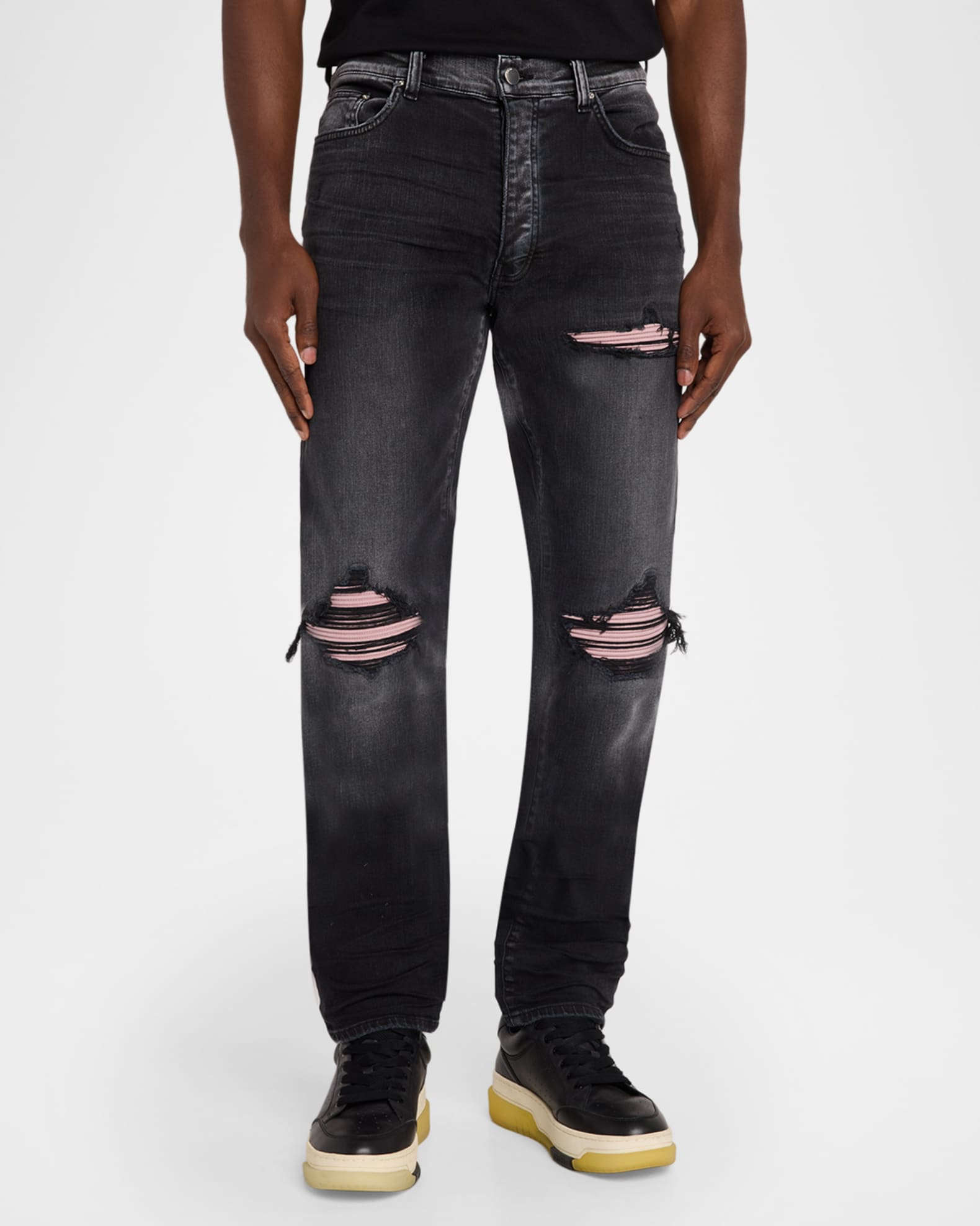 Amiri Men's Mx1 Ultrasuede-Repaired Stretch Denim Jeans | Neiman