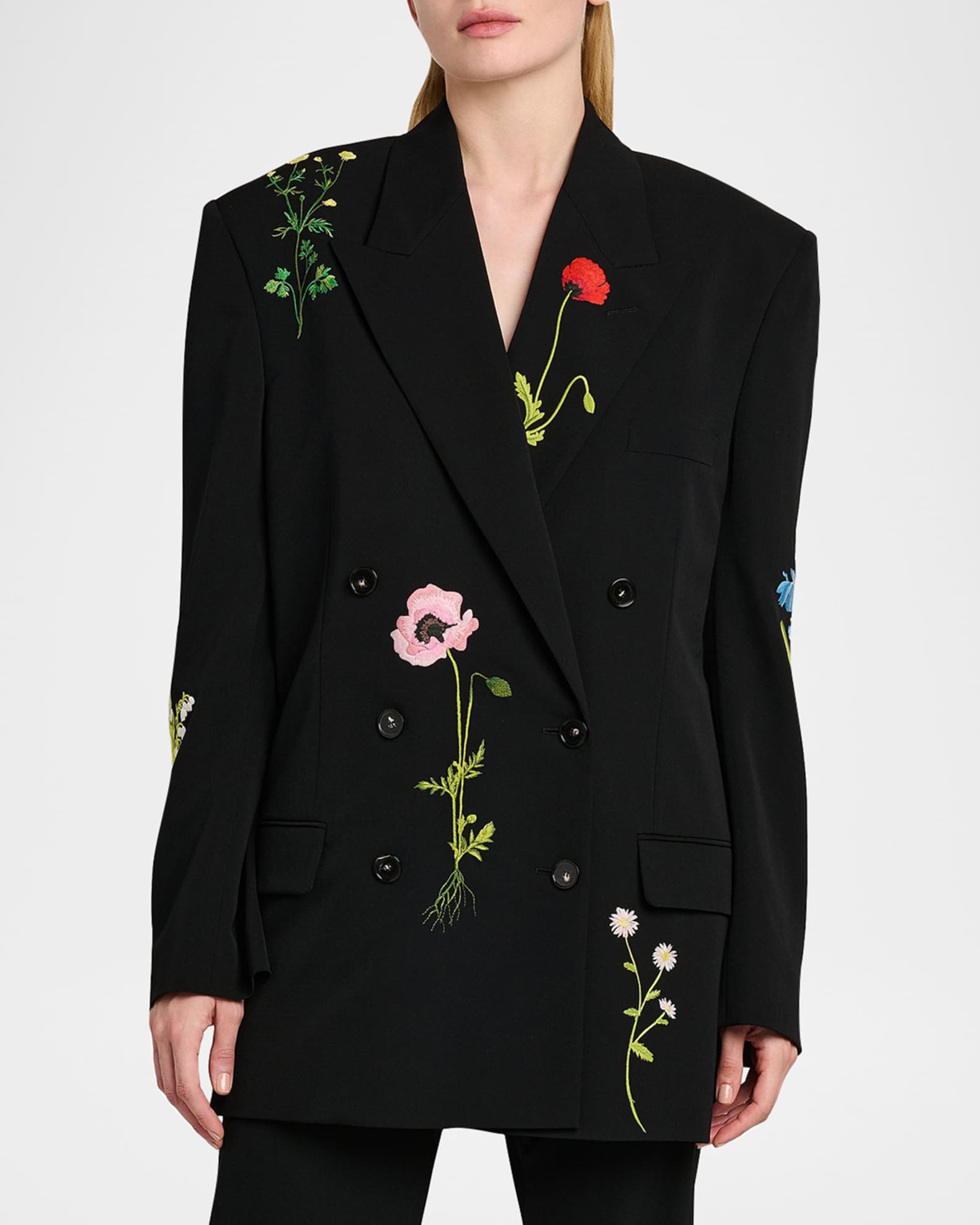 Stella McCartney Floral Embroidered Double-Breasted Boyfriend