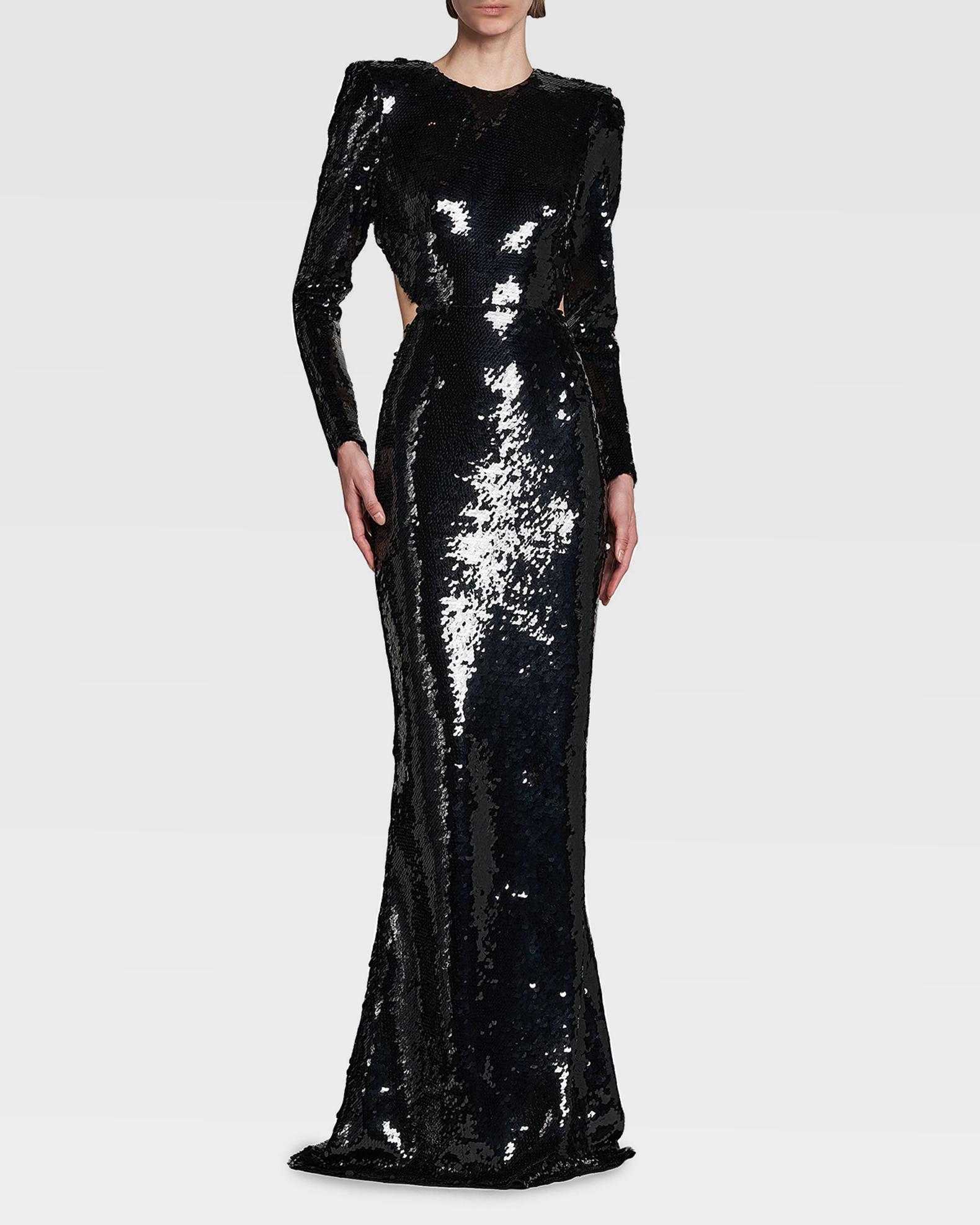 black sparkly long sleeve backless dress Women's Black Glitter Boat Neck Long Sleeve Bodycon Dress