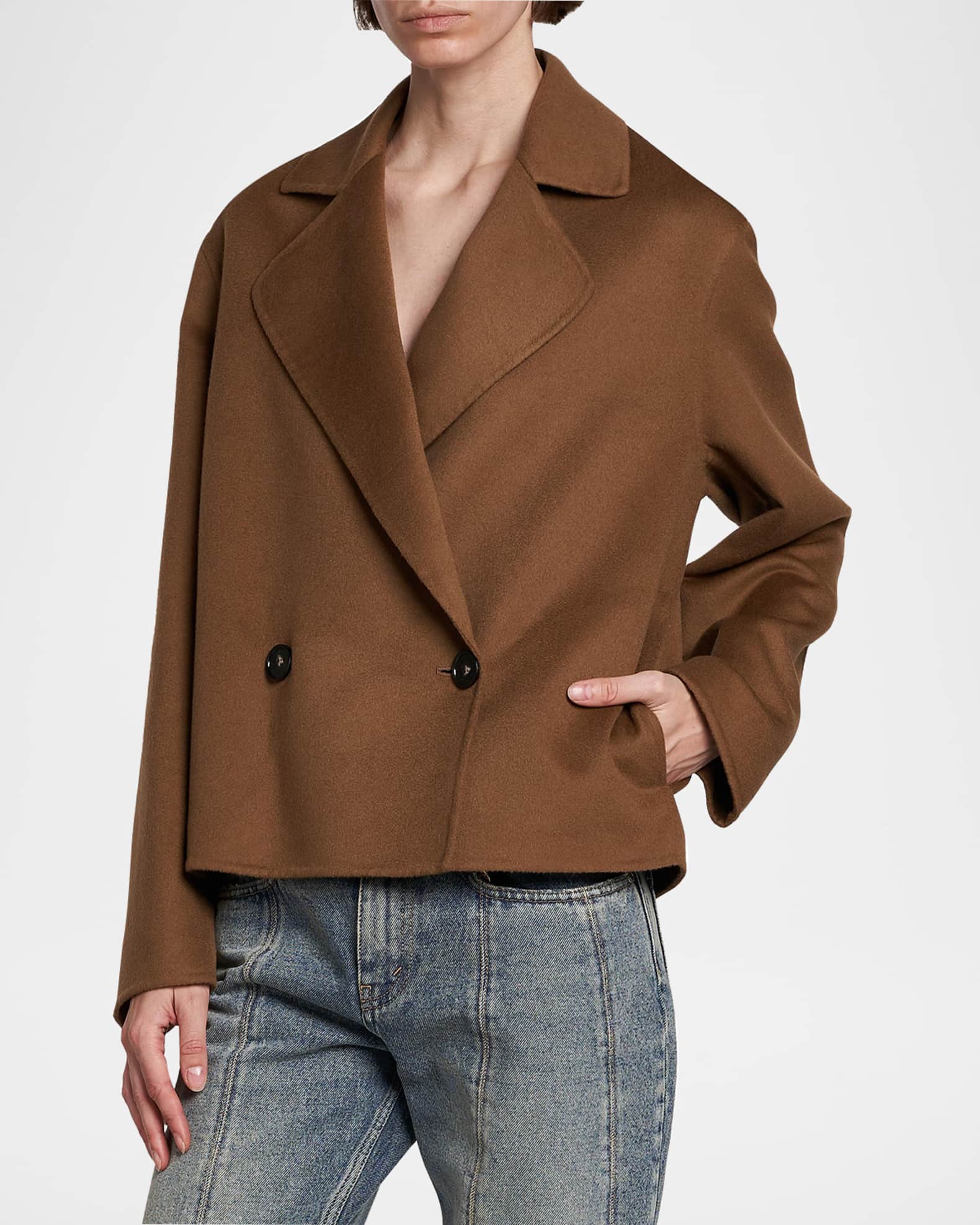 Stella McCartney Double-Breasted Short Wool Peacoat | Neiman Marcus