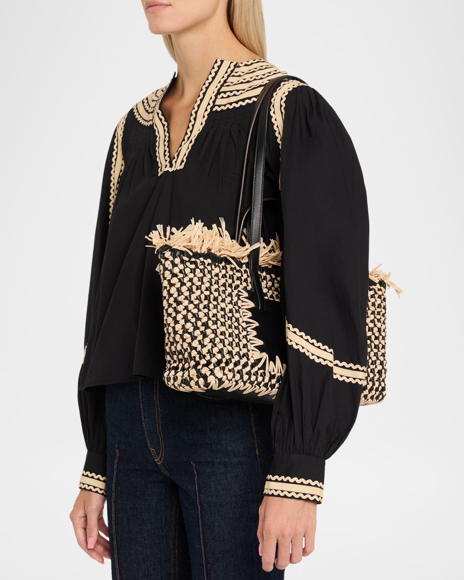 Ulla Johnson Lali Small Fringed Woven Raffia Tote Bag | Neiman Marcus