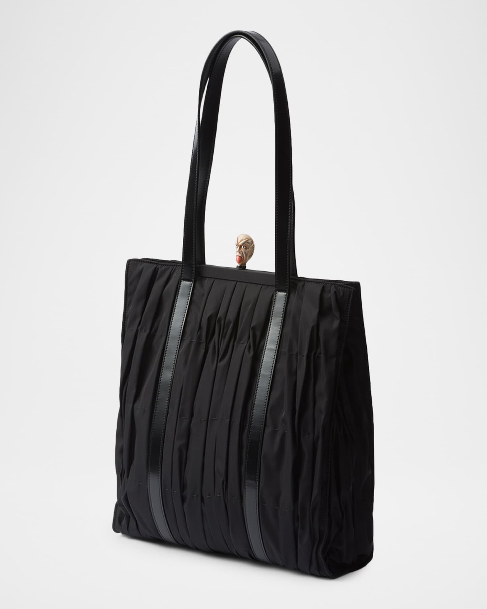 Prada Re-Nylon Pleated Medium Tote Bag with Mythological Figure