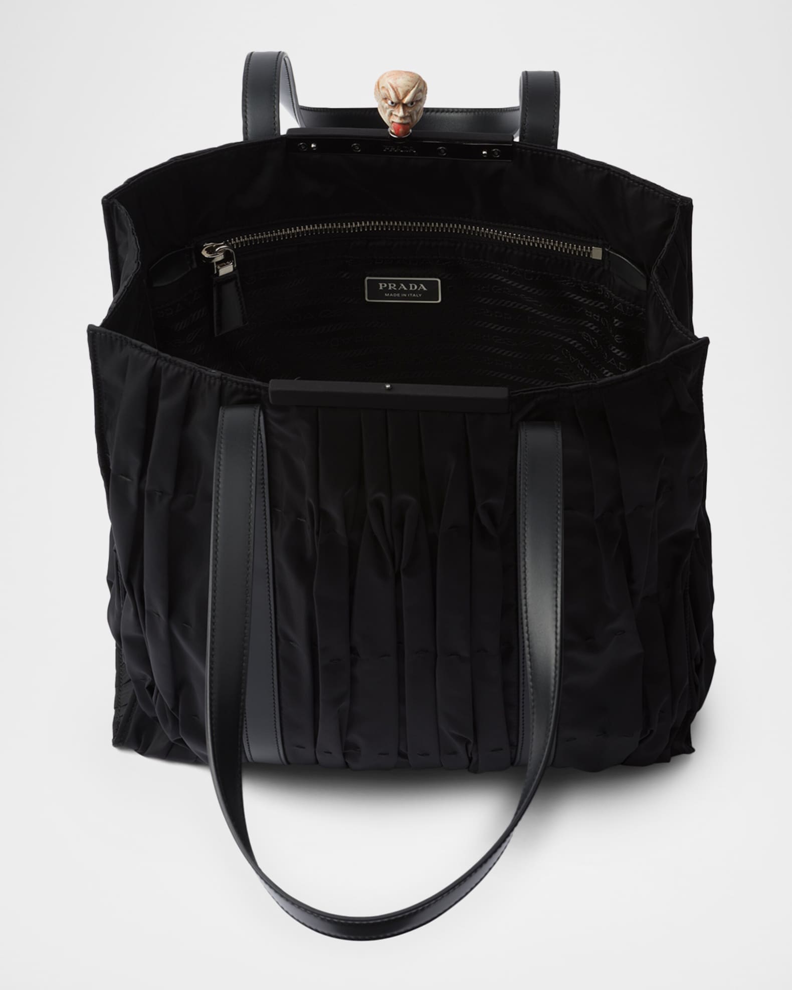 Prada Re-Nylon Pleated Medium Tote Bag with Mythological Figure
