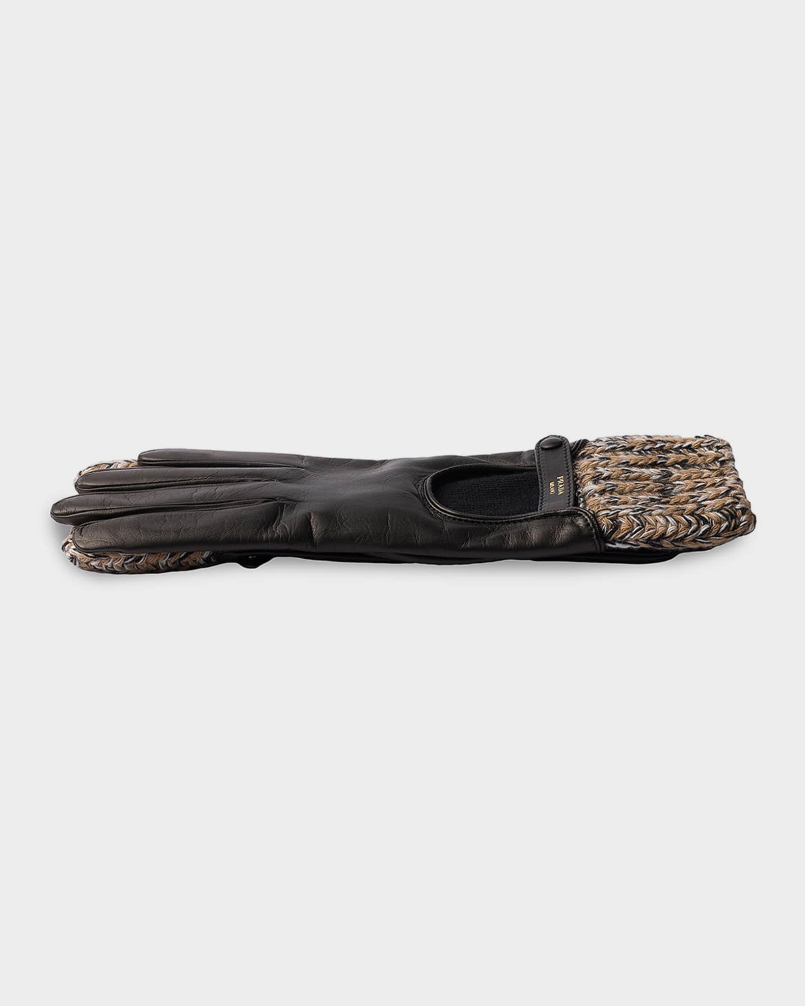 Prada Nappa Leather And Melange Knit Gloves | Neiman Marcus