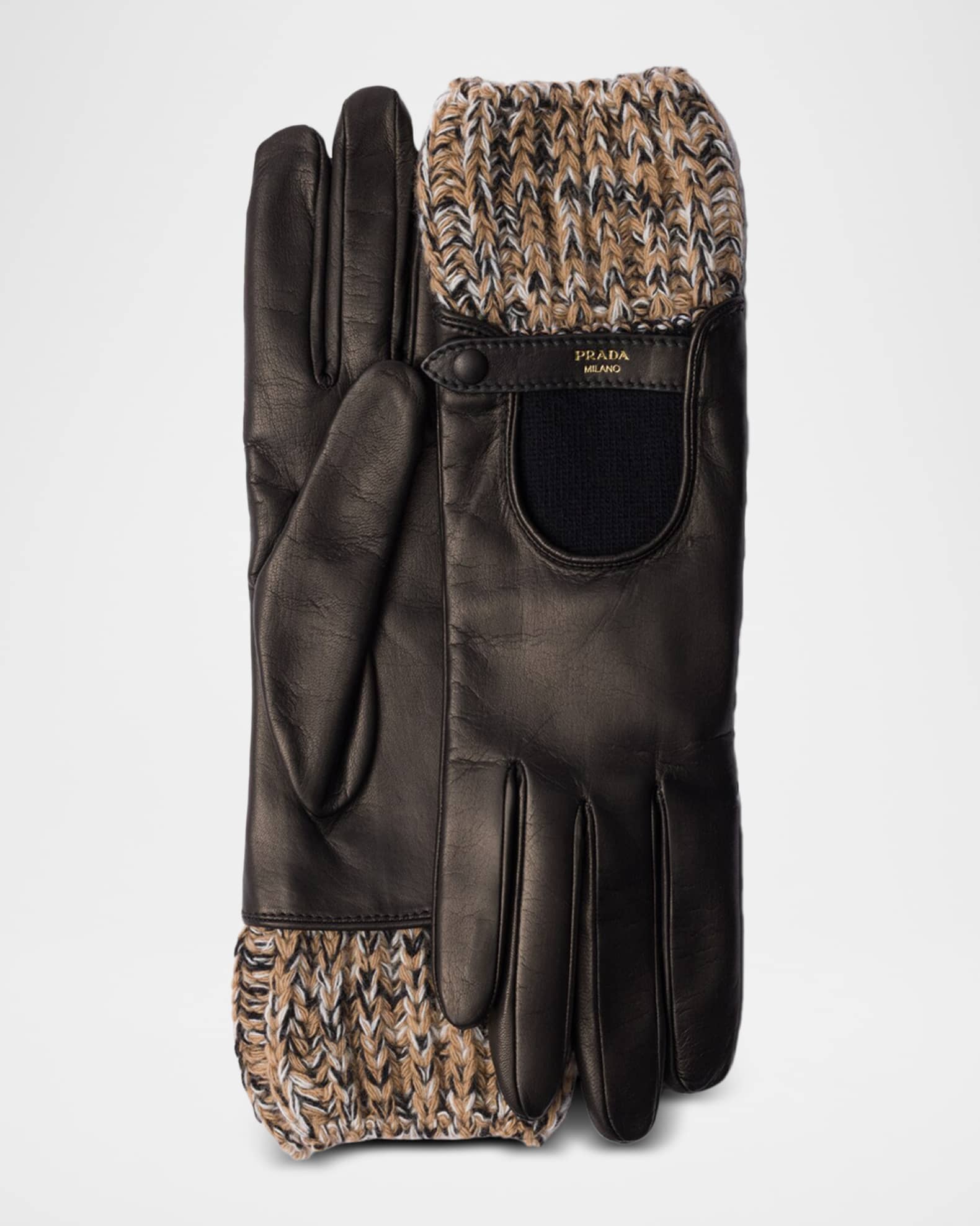 Prada Nappa Leather And Melange Knit Gloves | Neiman Marcus
