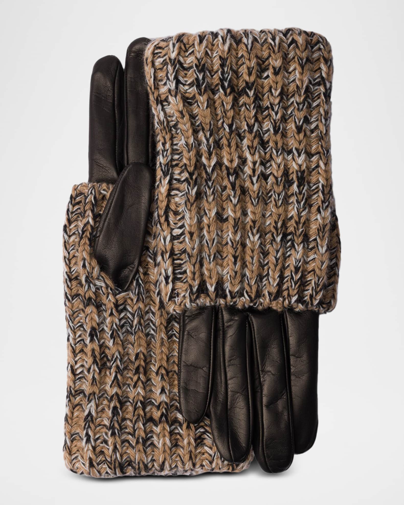 Prada Nappa Leather And Melange Knit Gloves | Neiman Marcus