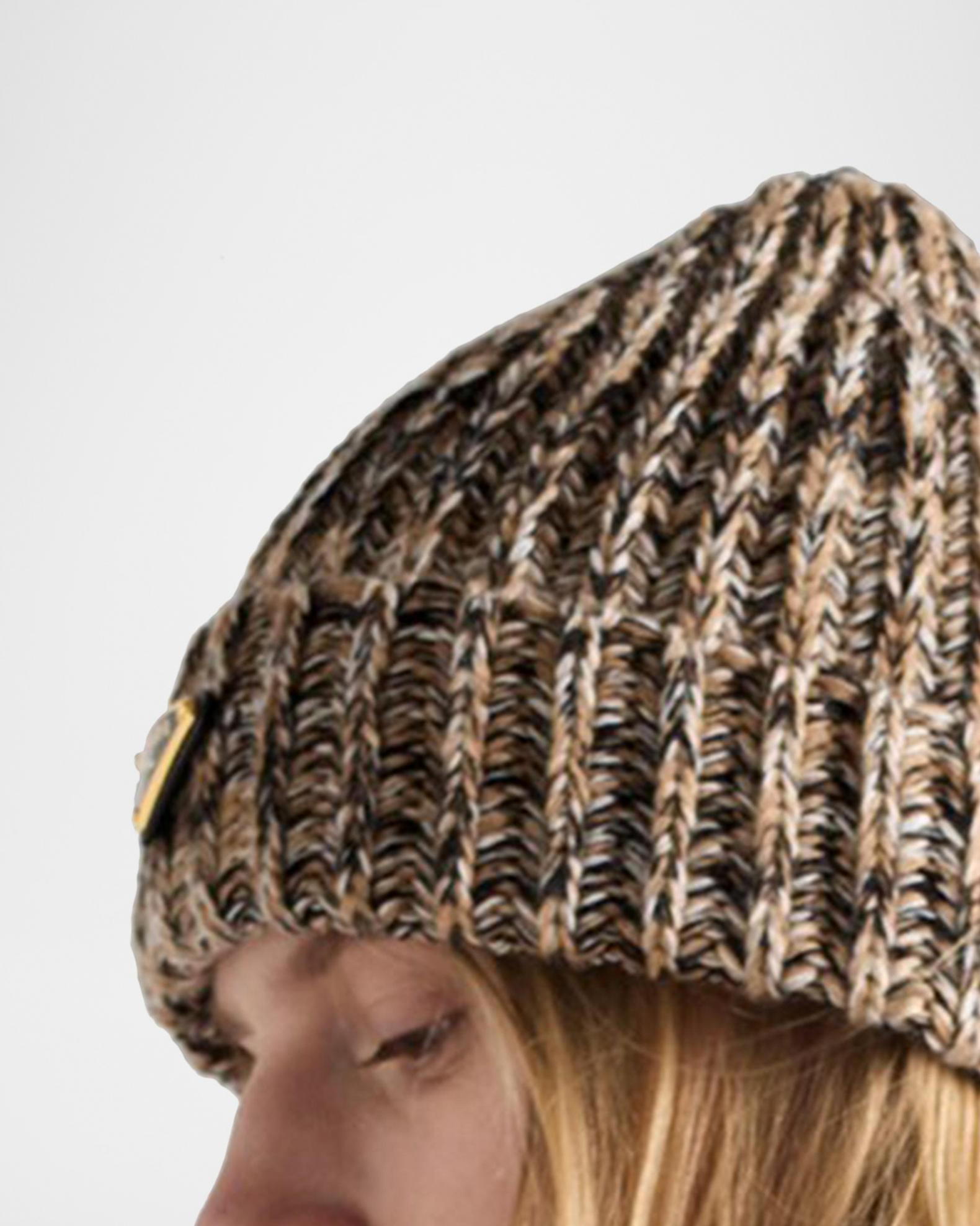 Prada Brown Ribbed Knit Beanie Camel Brown Wool And Cashmere Beanie | PRADA main image 4