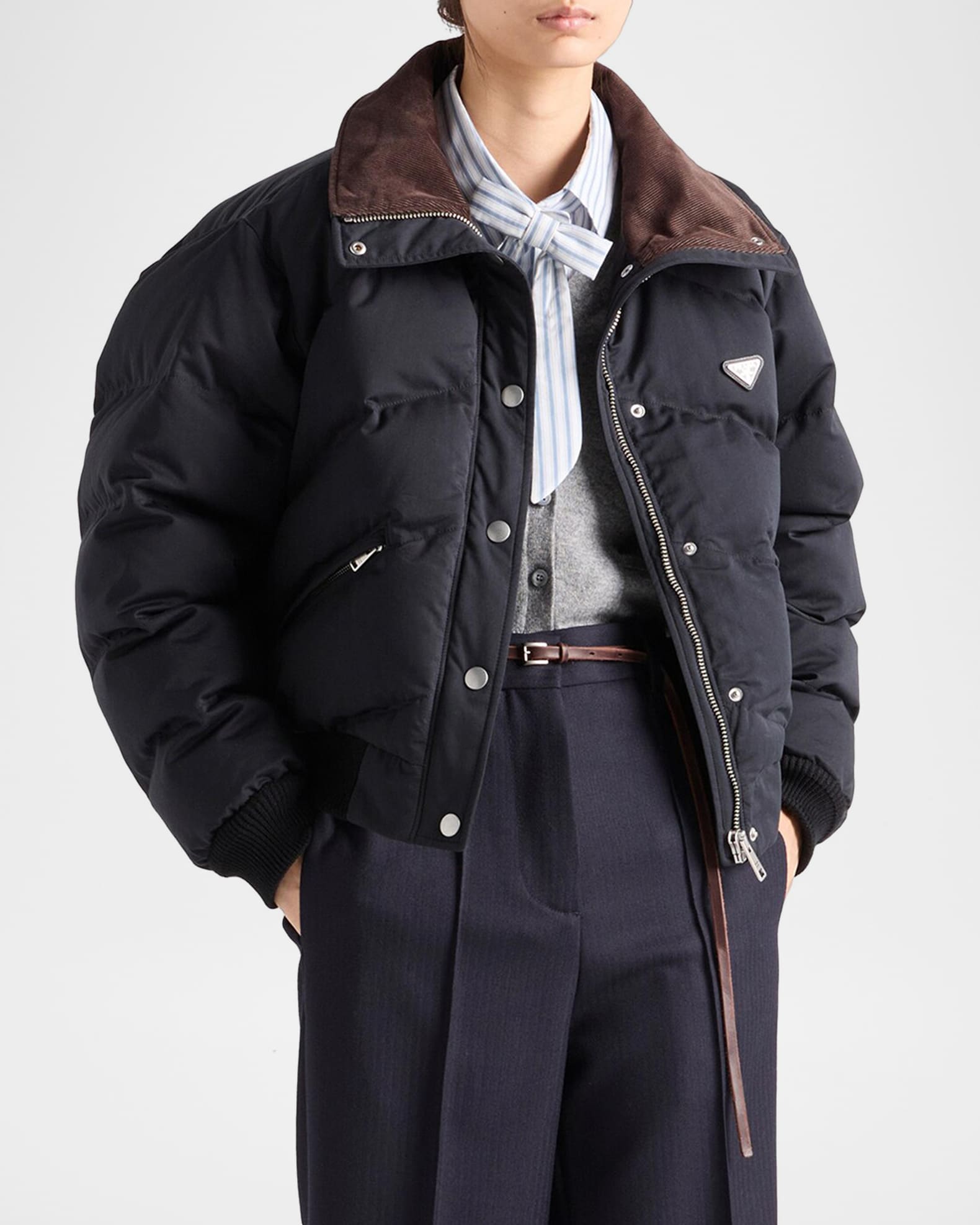 Prada Cropped Compact Poplin Down Jacket | Neiman Marcus