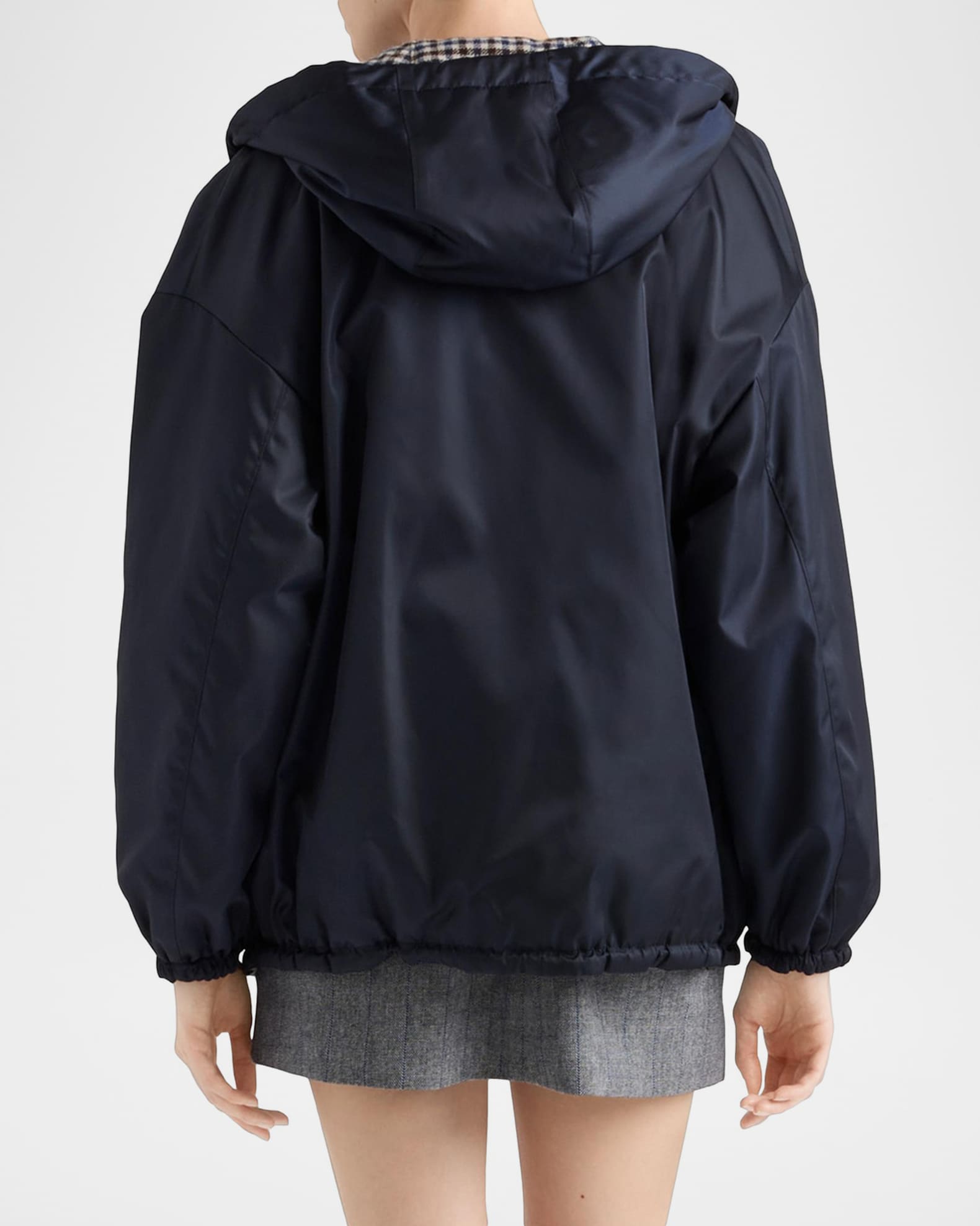 た*き様 PRADA SPORT reversible nylon jacket Prada Reversible Re-Nylon Check Zip Hooded Jacket | Neiman Marcus