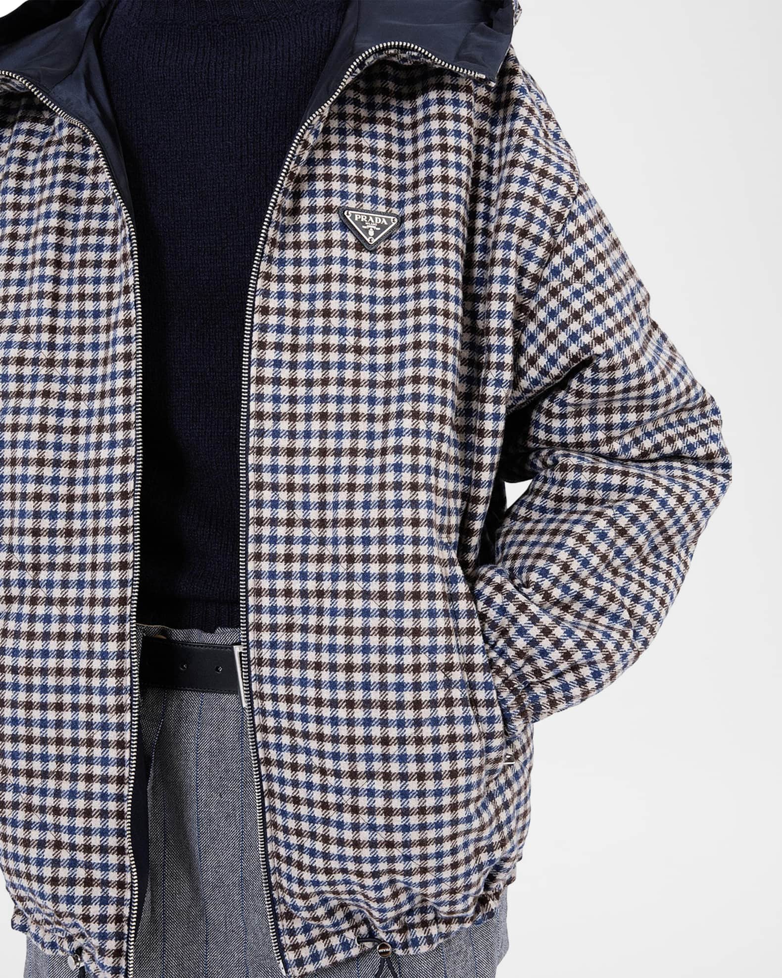 Prada Reversible Re-Nylon Check Zip Hooded Jacket | Neiman Marcus