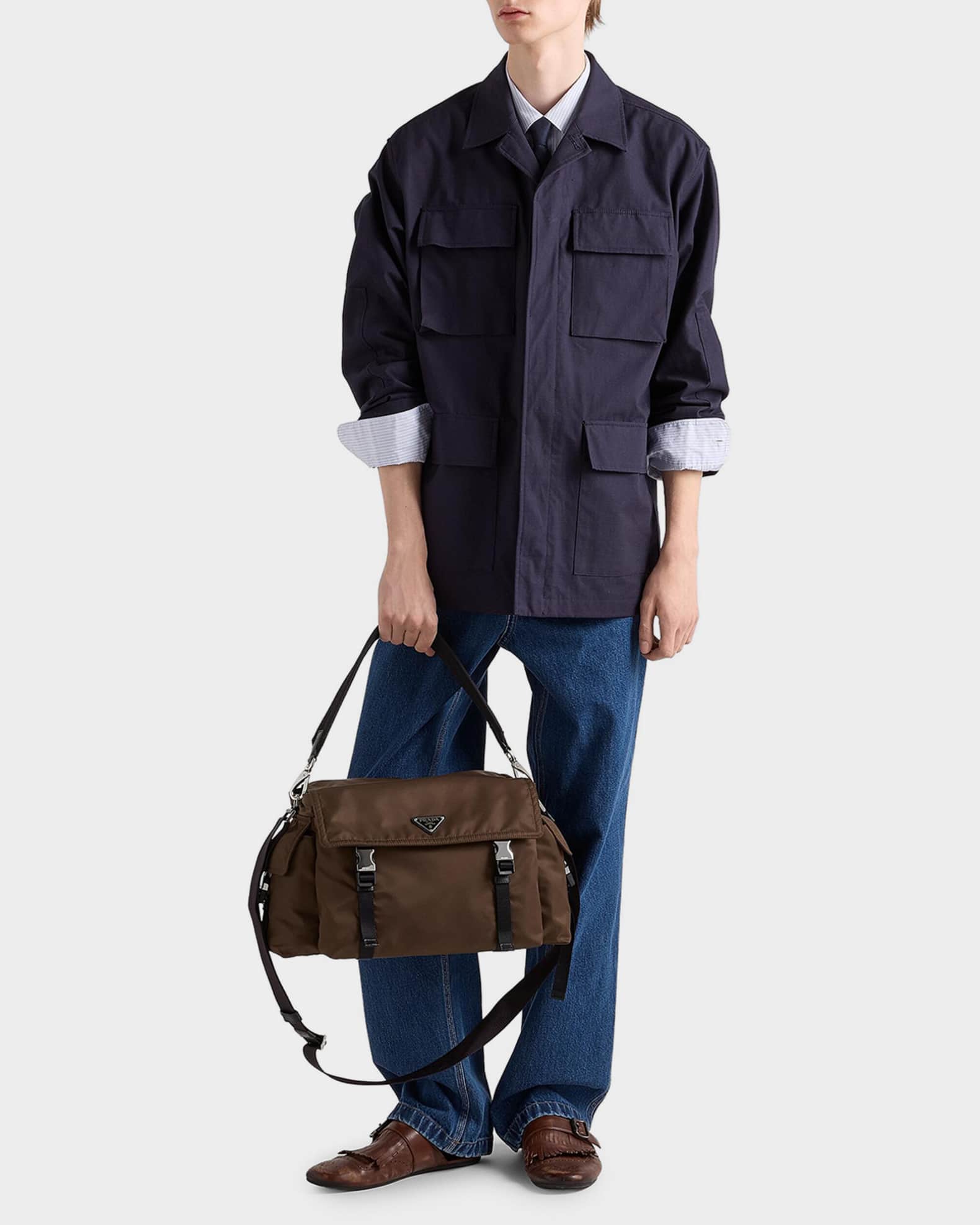 Prada Men's Explore Re-Nylon & Leather Shoulder Bag | Neiman Marcus