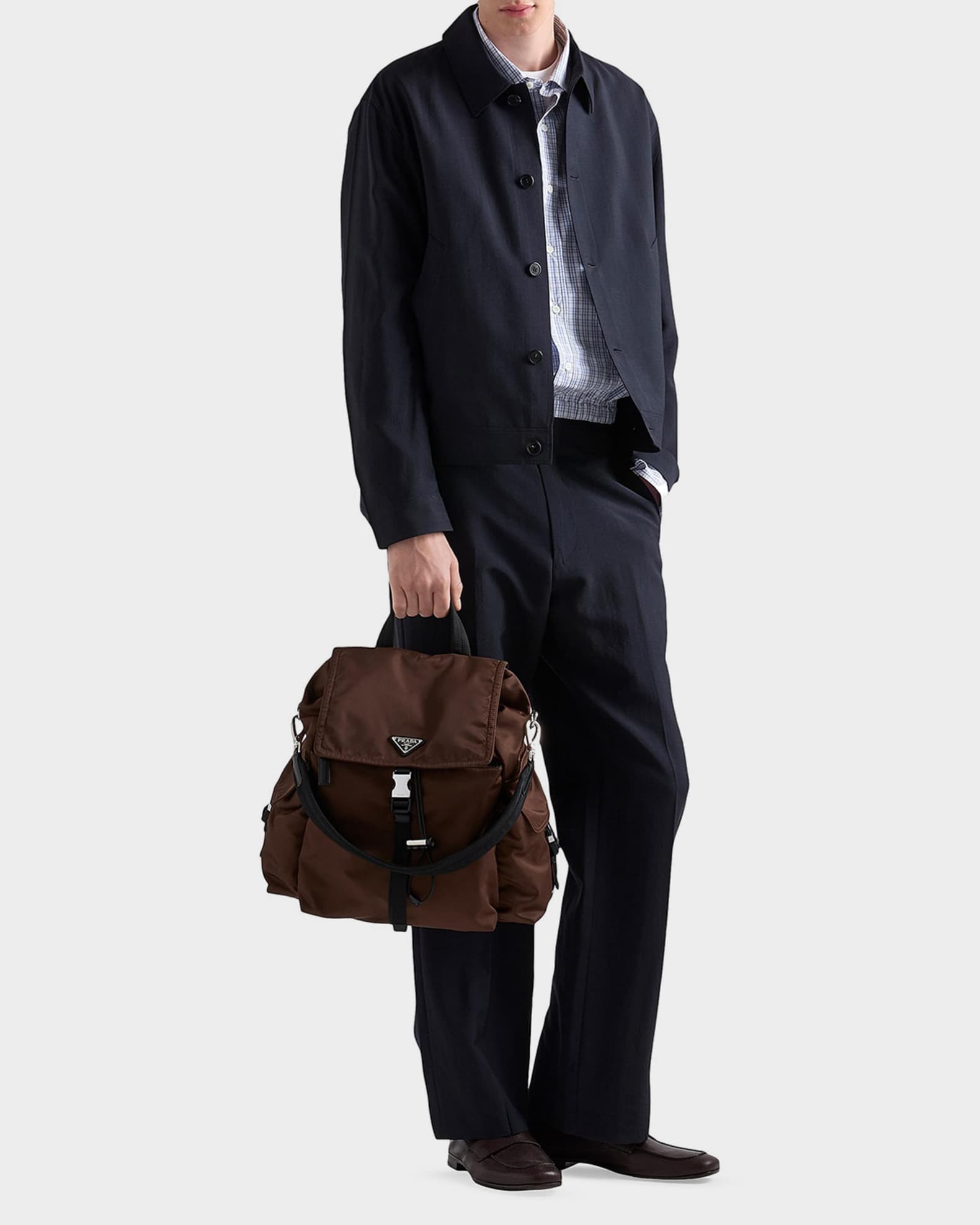 Prada Men's Explore Re-Nylon & Leather Backpack | Neiman Marcus