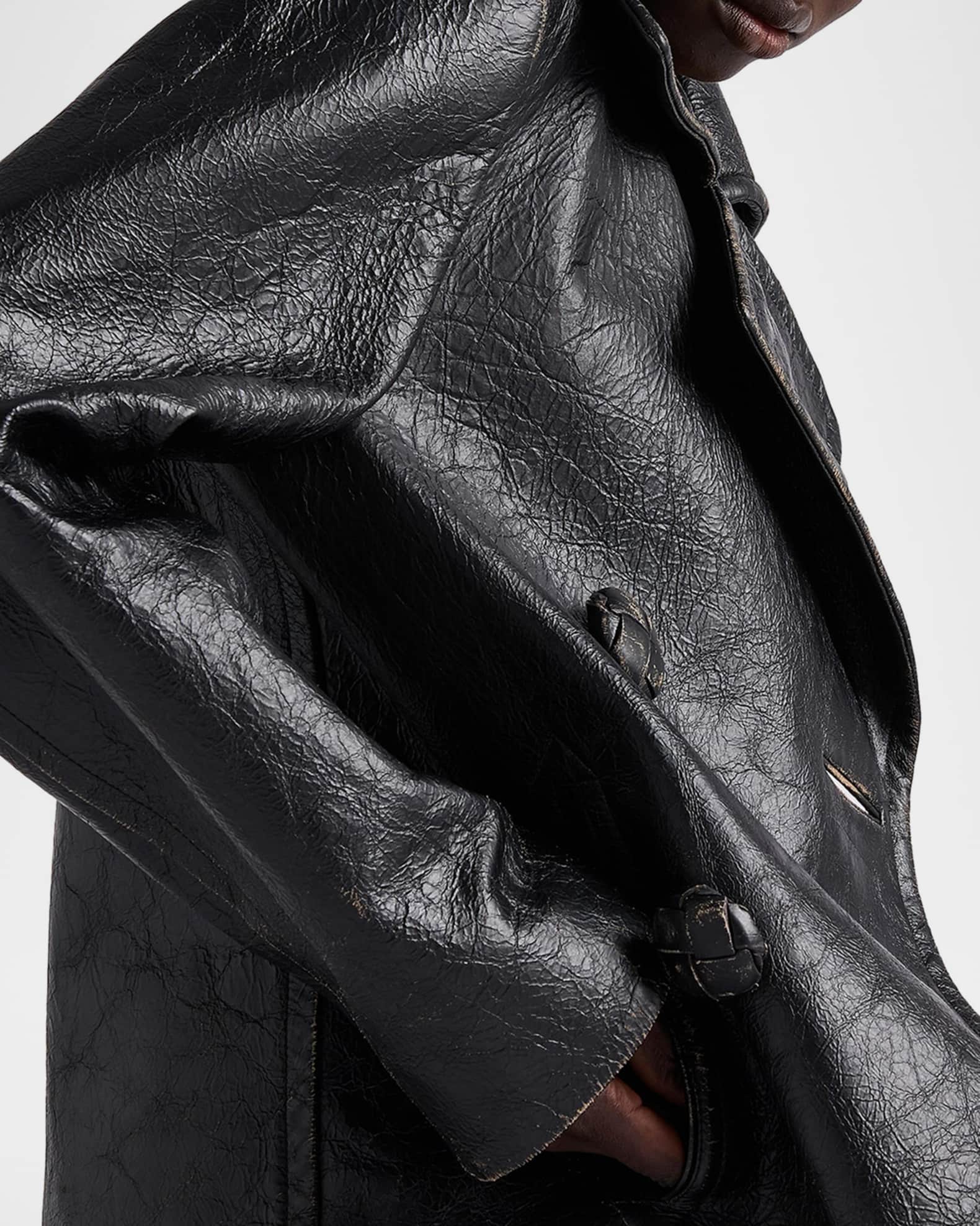 Prada Vintage Leather Double-Breasted Coat | Neiman Marcus