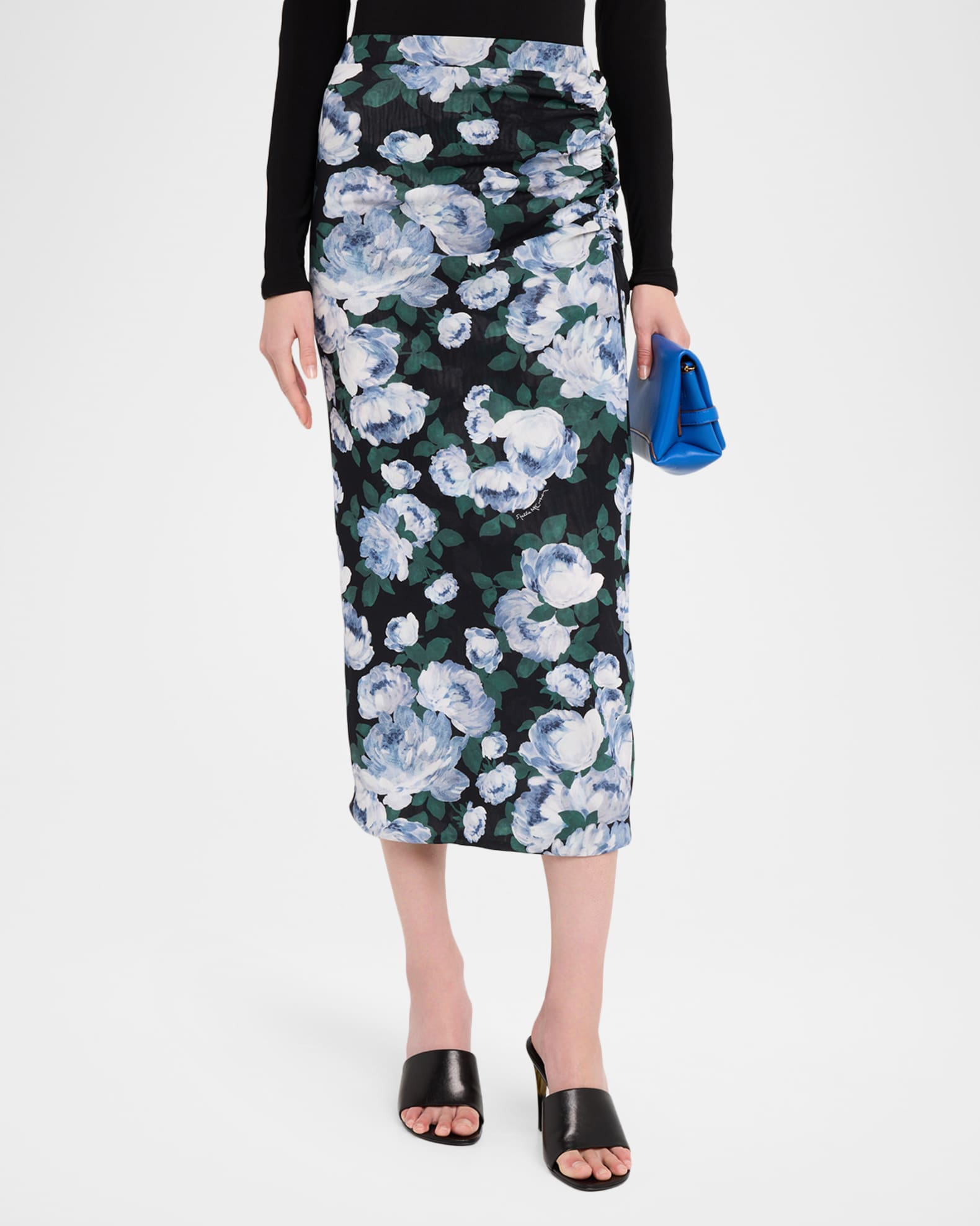 STELLA McCARTNEY フラワープリントスカート Stella McCartney Bunch Of Roses Ruched Midi Skirt | Neiman Marcus