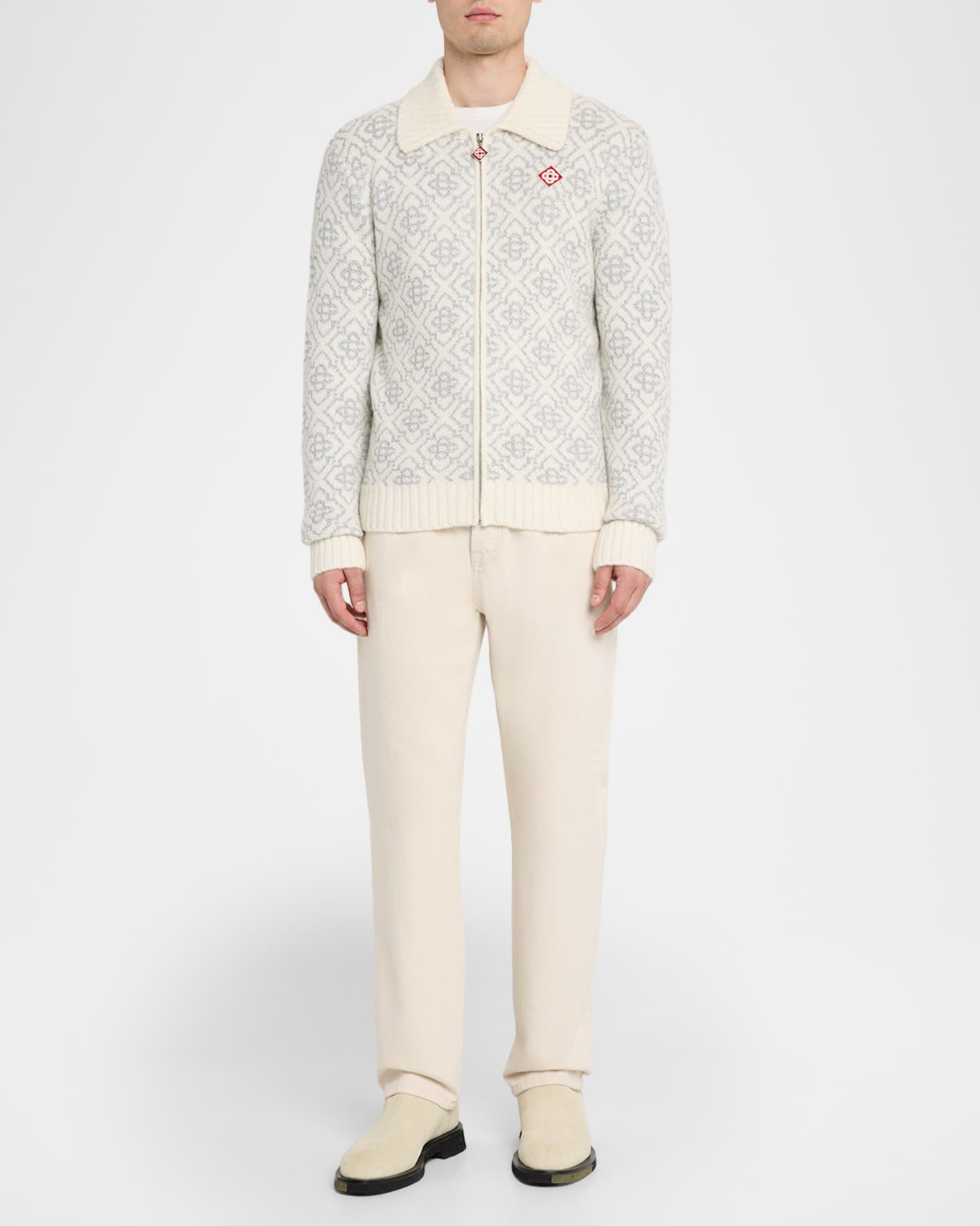 CASABLANCA Men's Monogram Full-Zip Knit Cardigan | Neiman Marcus