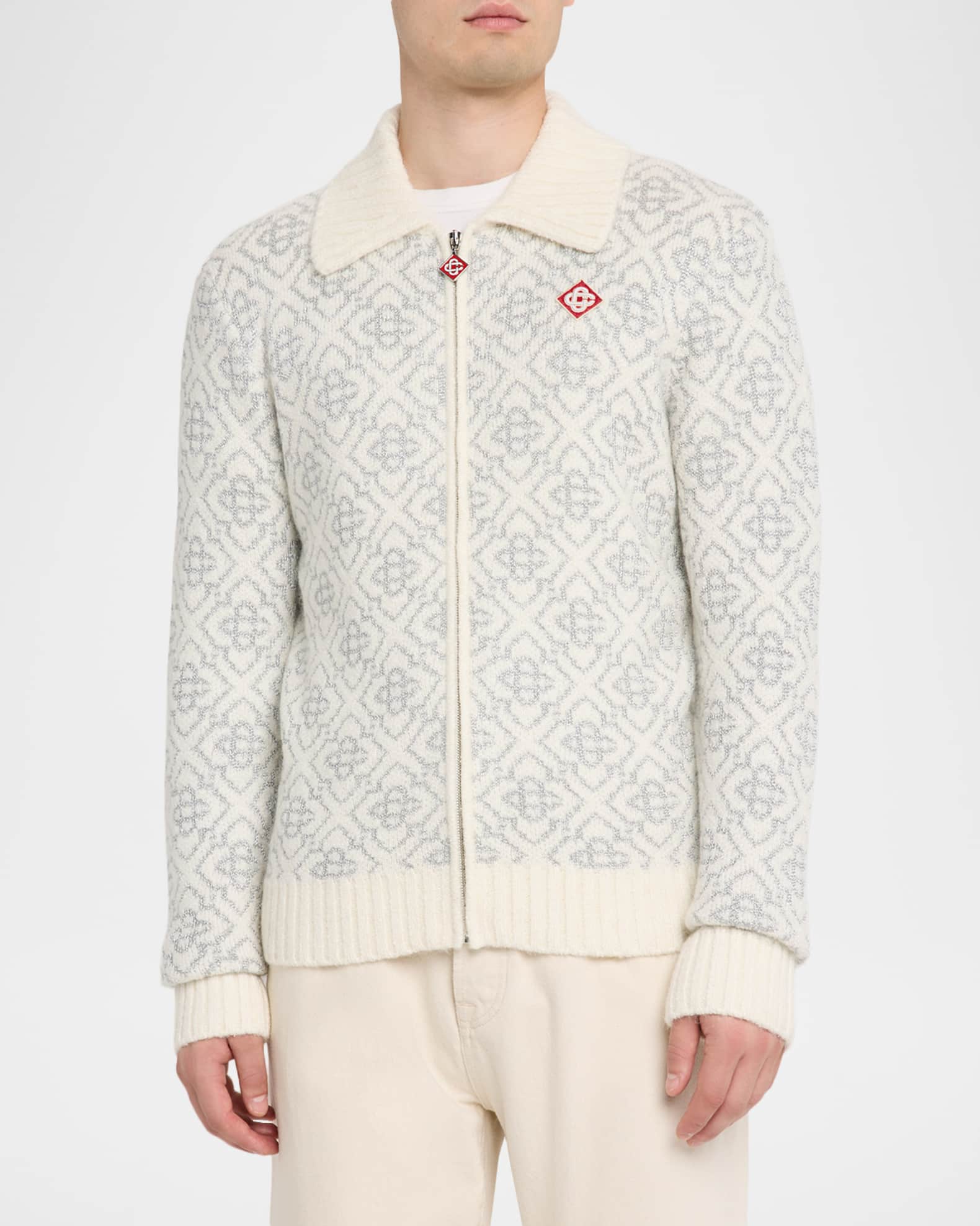 GMIK455B○CASABLANCA / カサブランカ MONAC CASABLANCA Men's Monogram Full-Zip Knit Cardigan | Neiman Marcus