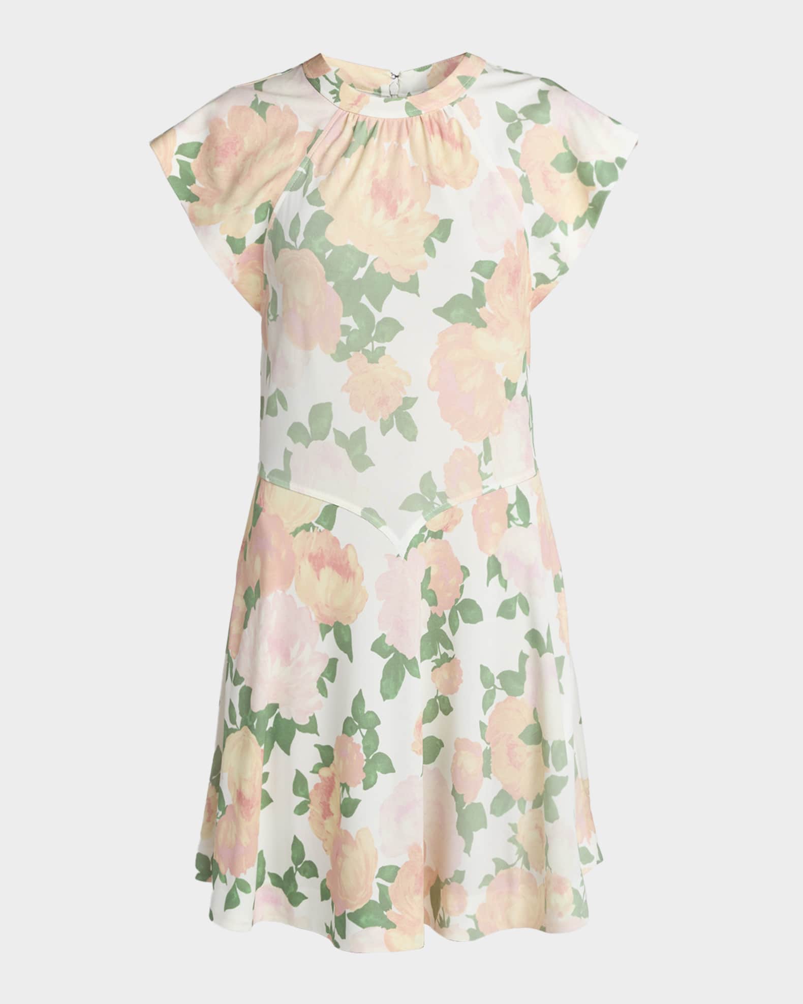 Stella McCartney Flower-Print Cap-Sleeve Mini Dress | Neiman Marcus