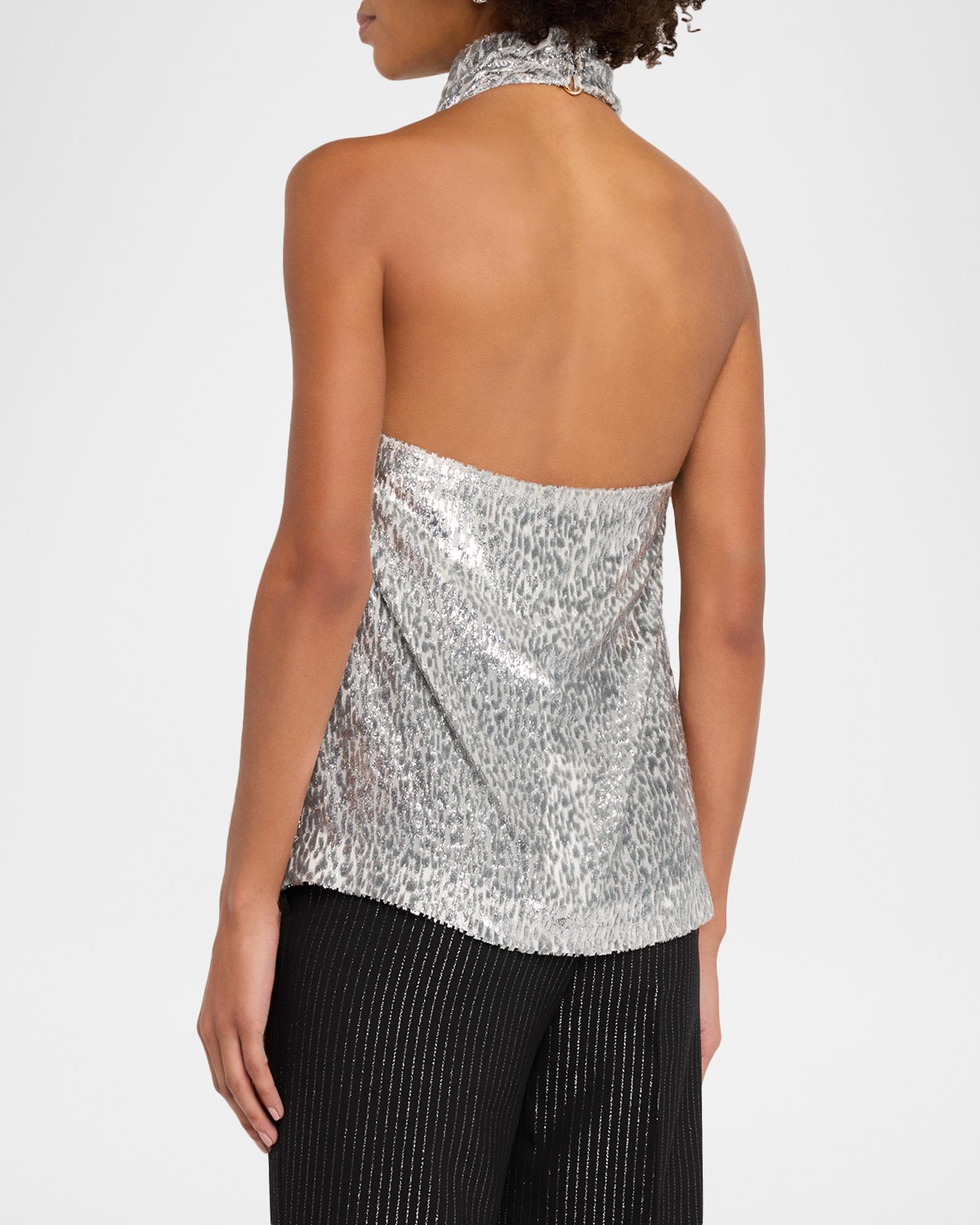 Draped Sequin Halter Top｜ドレープホルターネックトップス Stella McCartney Draped Fil Coupe Halter Top | Neiman Marcus