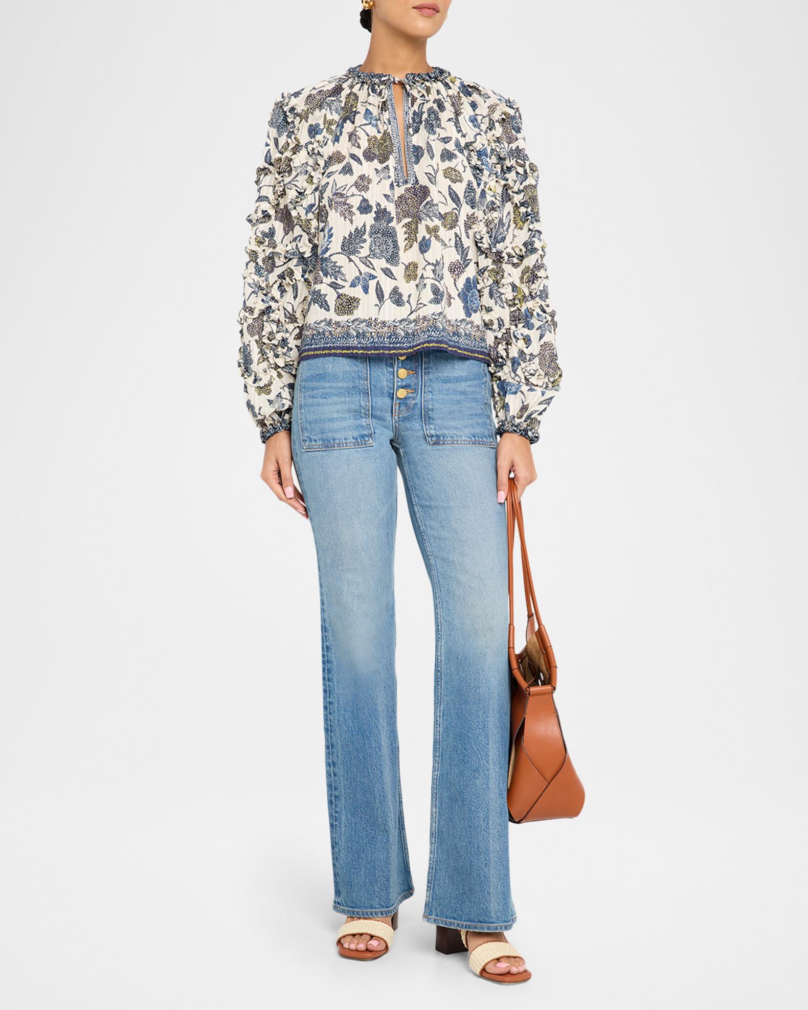 Ulla Johnson Azrou Floral Long-Sleeve Ruffle Blouse | Neiman Marcus
