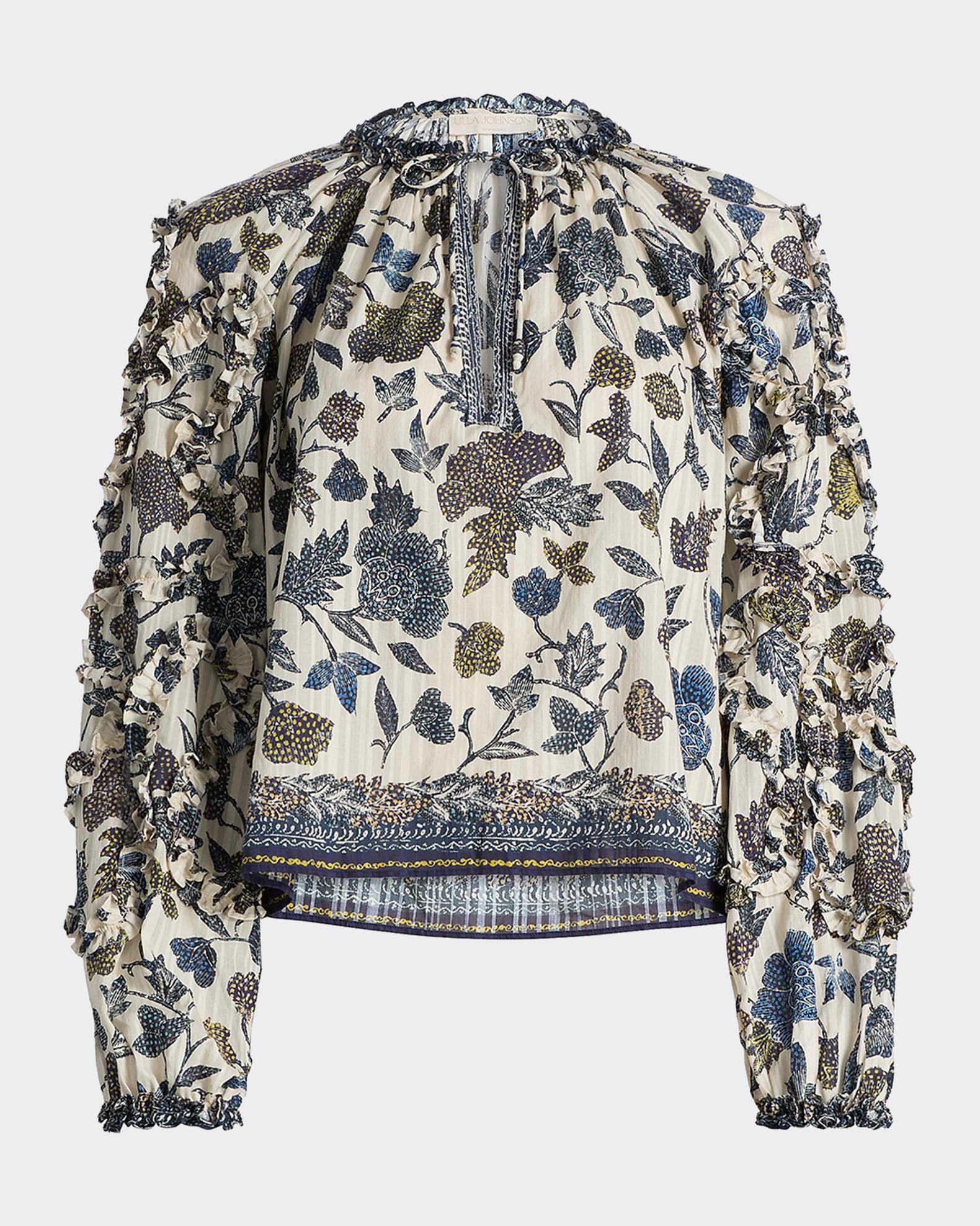 Ulla Johnson Azrou Floral Long-Sleeve Ruffle Blouse | Neiman Marcus