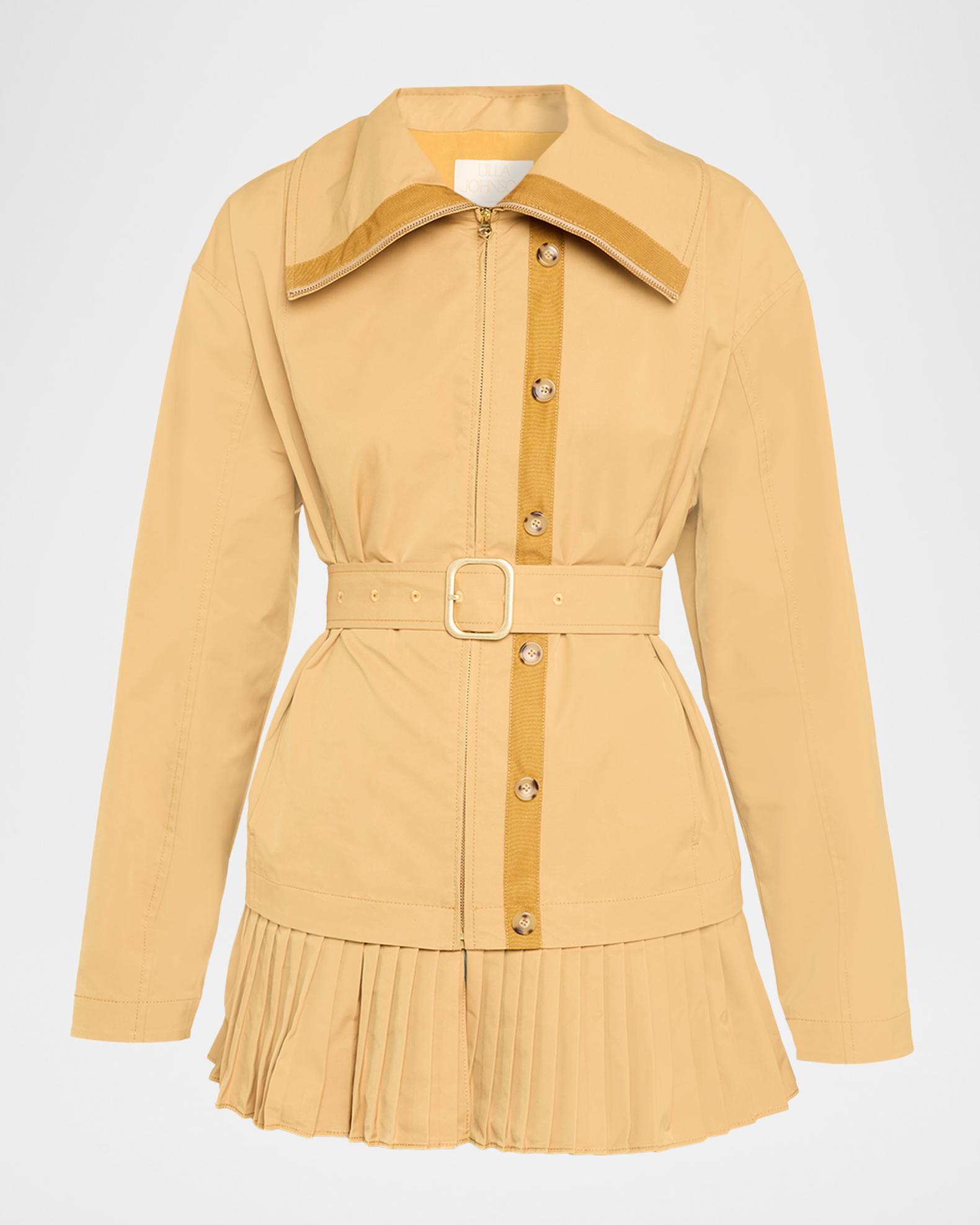 Ulla Johnson Lison Belted Jacket with Pleated Hem | Neiman Marcus