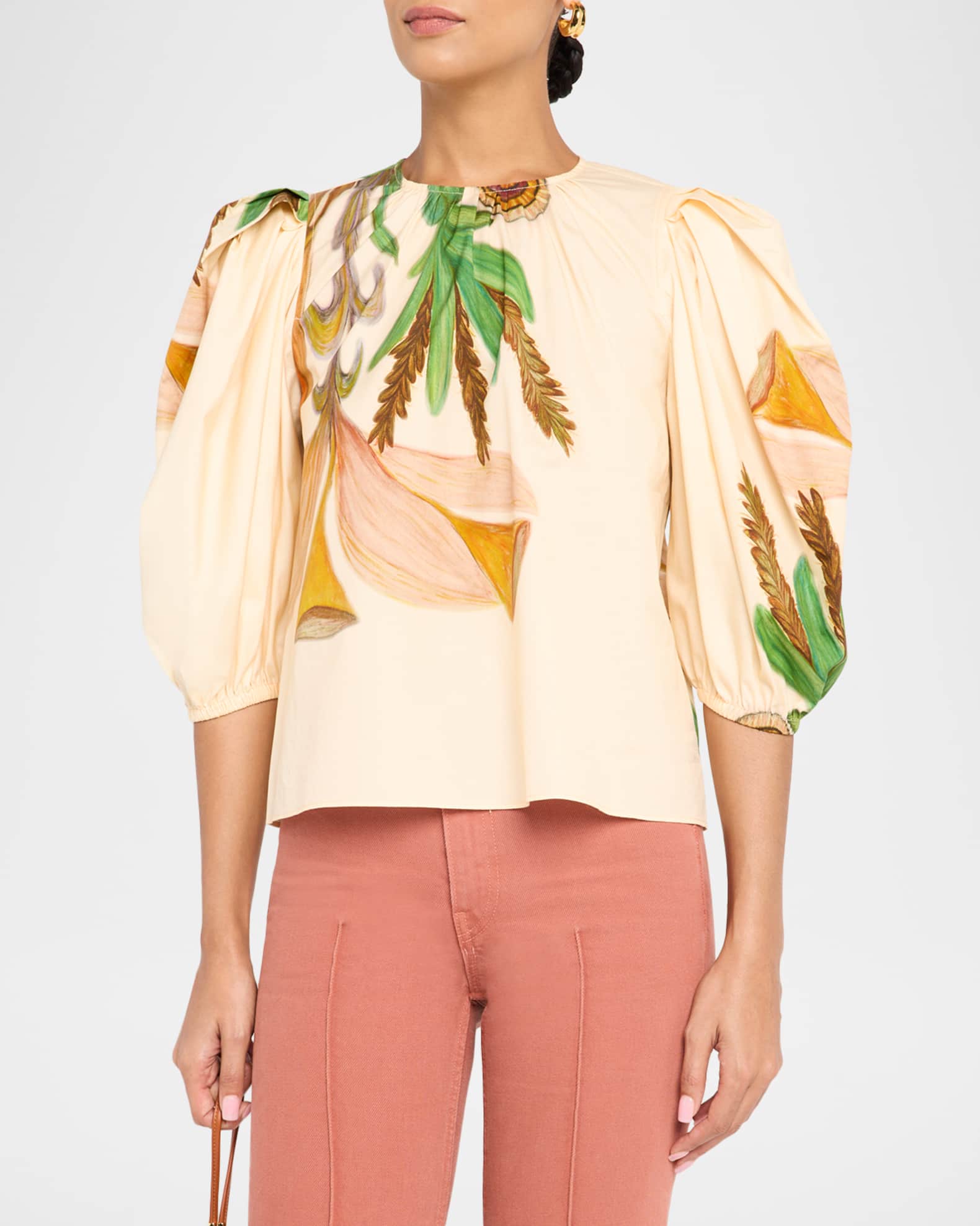 Ulla Johnson Ravena Printed Puff-Sleeve Blouse | Neiman Marcus