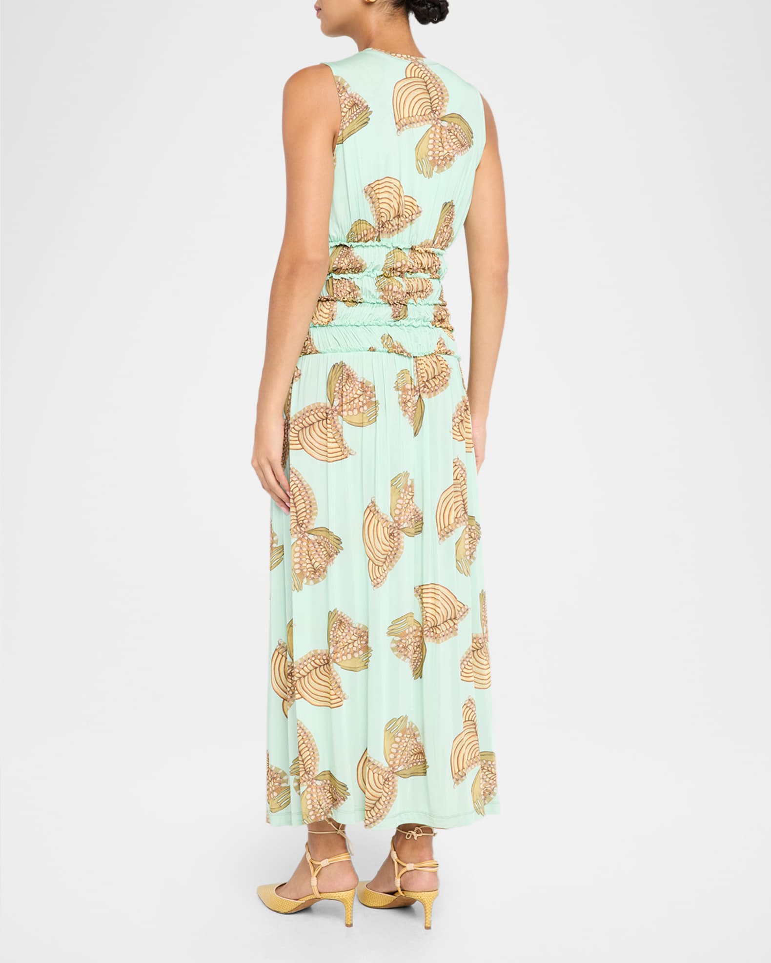 knee length dresses for ladies Demetria Sleeveless Ruched Front Midi Dress - Gold Leaf Metallic Gold  Texture Crushed Dress main image 0