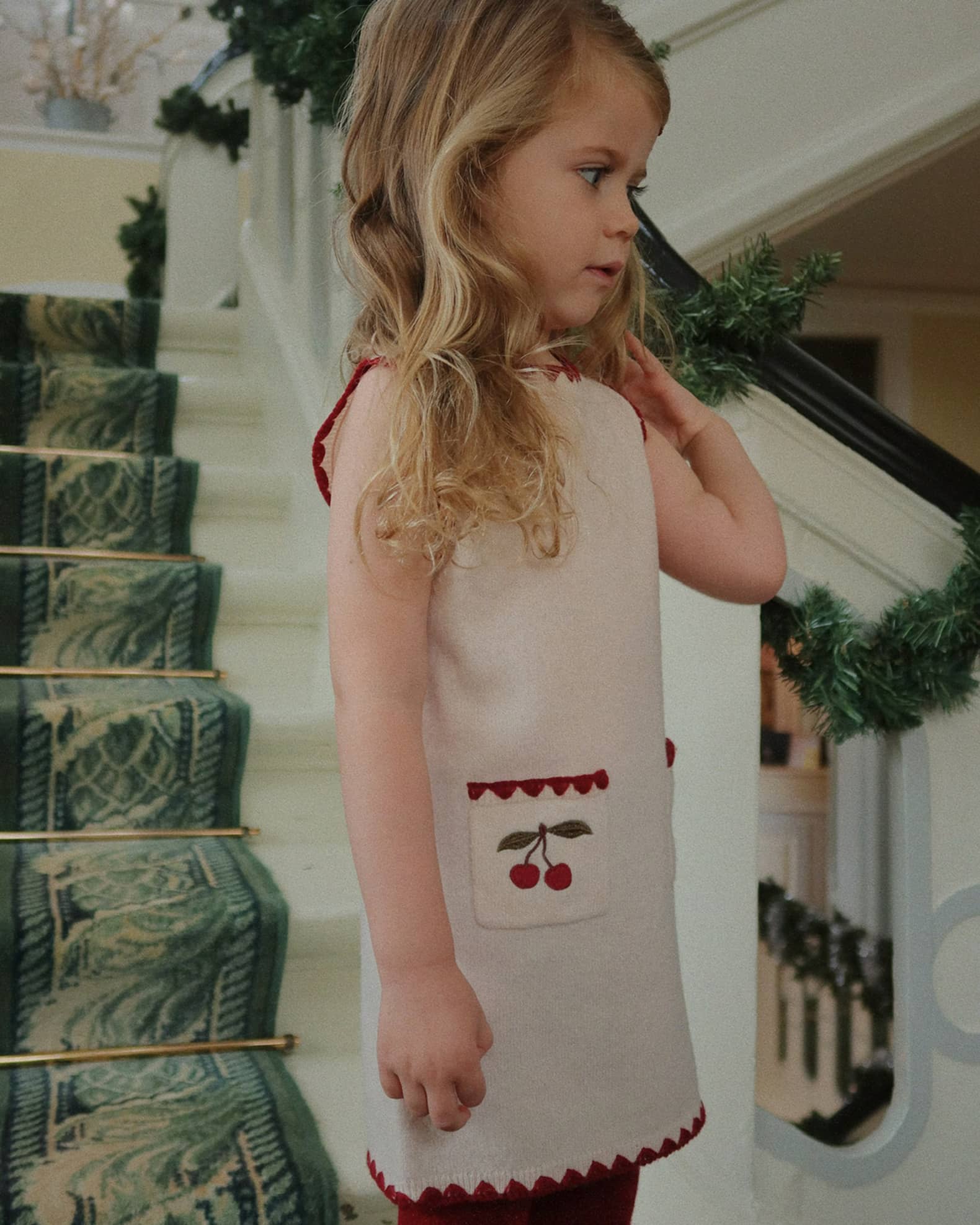 Konges Slojd Collette Cherry Embroidered Wool Dress, Size 18M-10