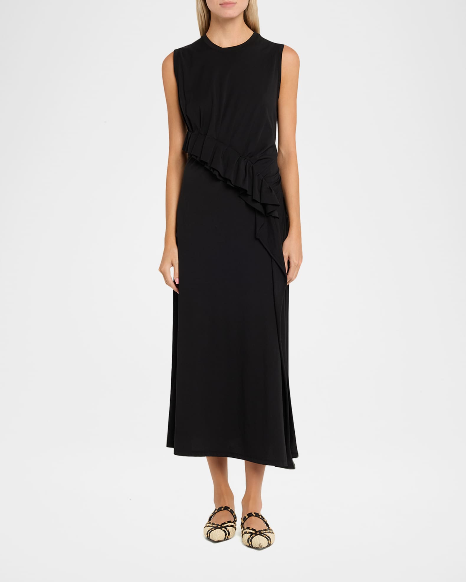 Ulla Johnson | Women's Jeune Ruffled in Black Size Large Black Sleeveless Midi Dress
