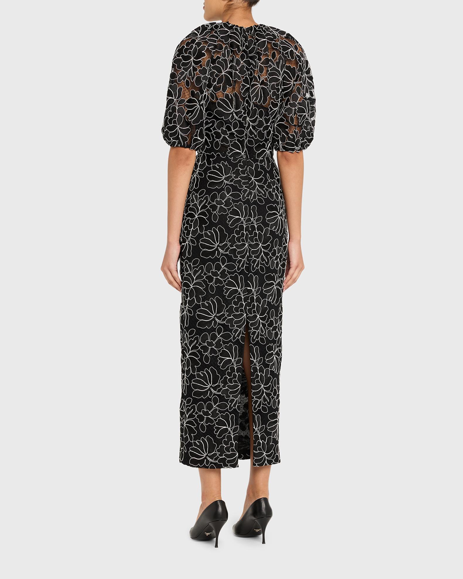 Lela Rose Floral Lace Puff-Sleeve Midi Sheath Dress | Neiman Marcus