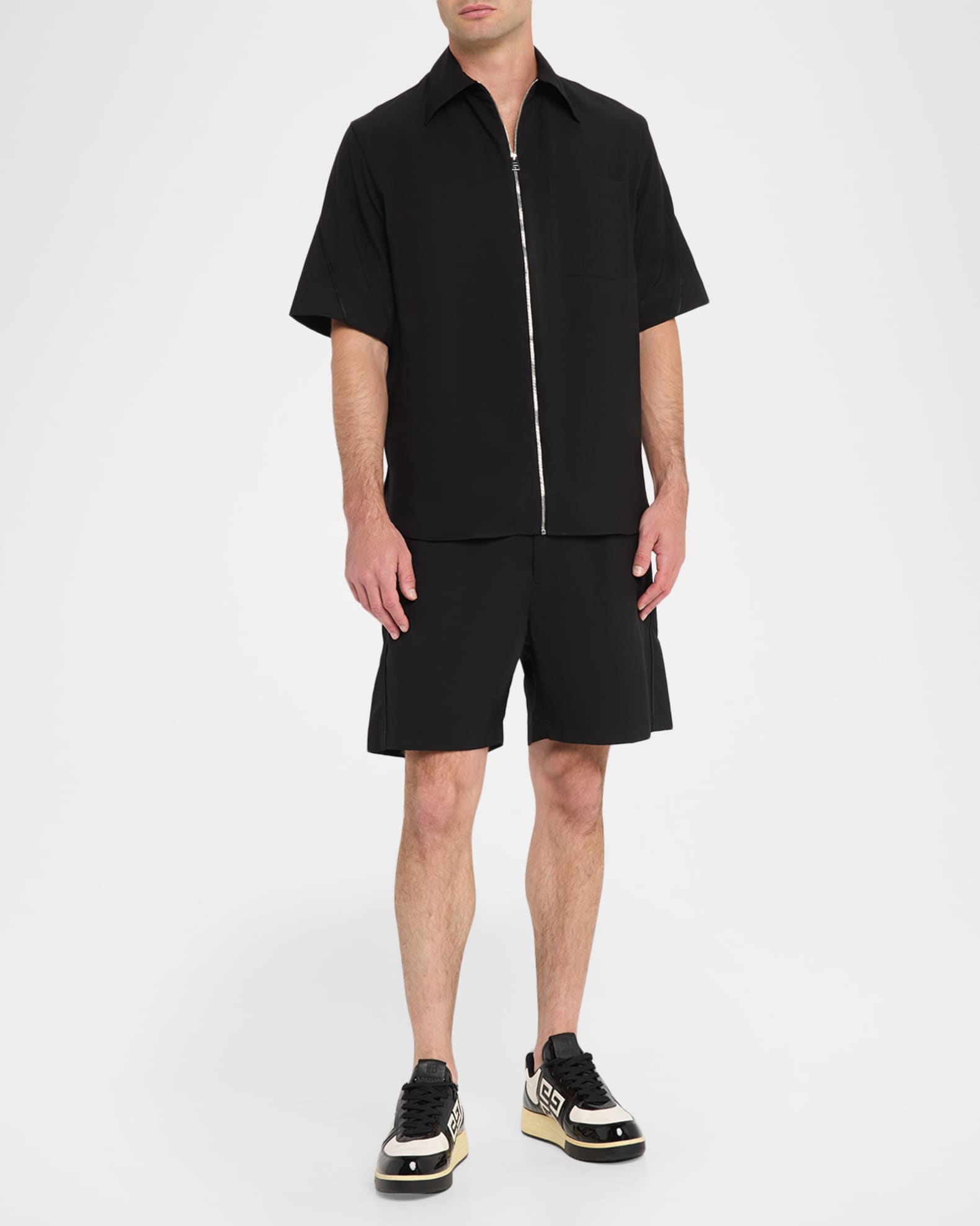 Givenchy Men's Point Collar Full-Zip Short-Sleeve Shirt | Neiman