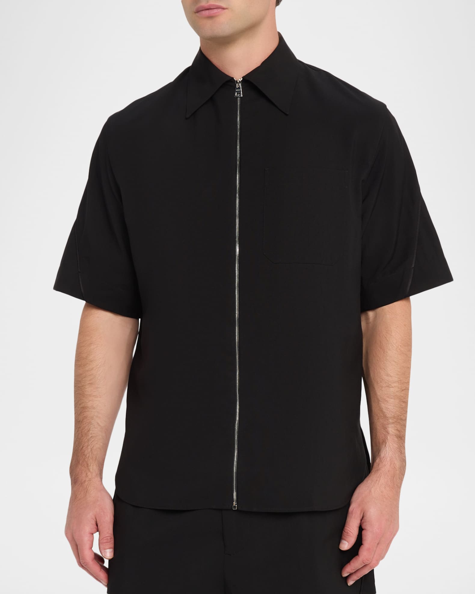 Givenchy Men's Point Collar Full-Zip Short-Sleeve Shirt | Neiman