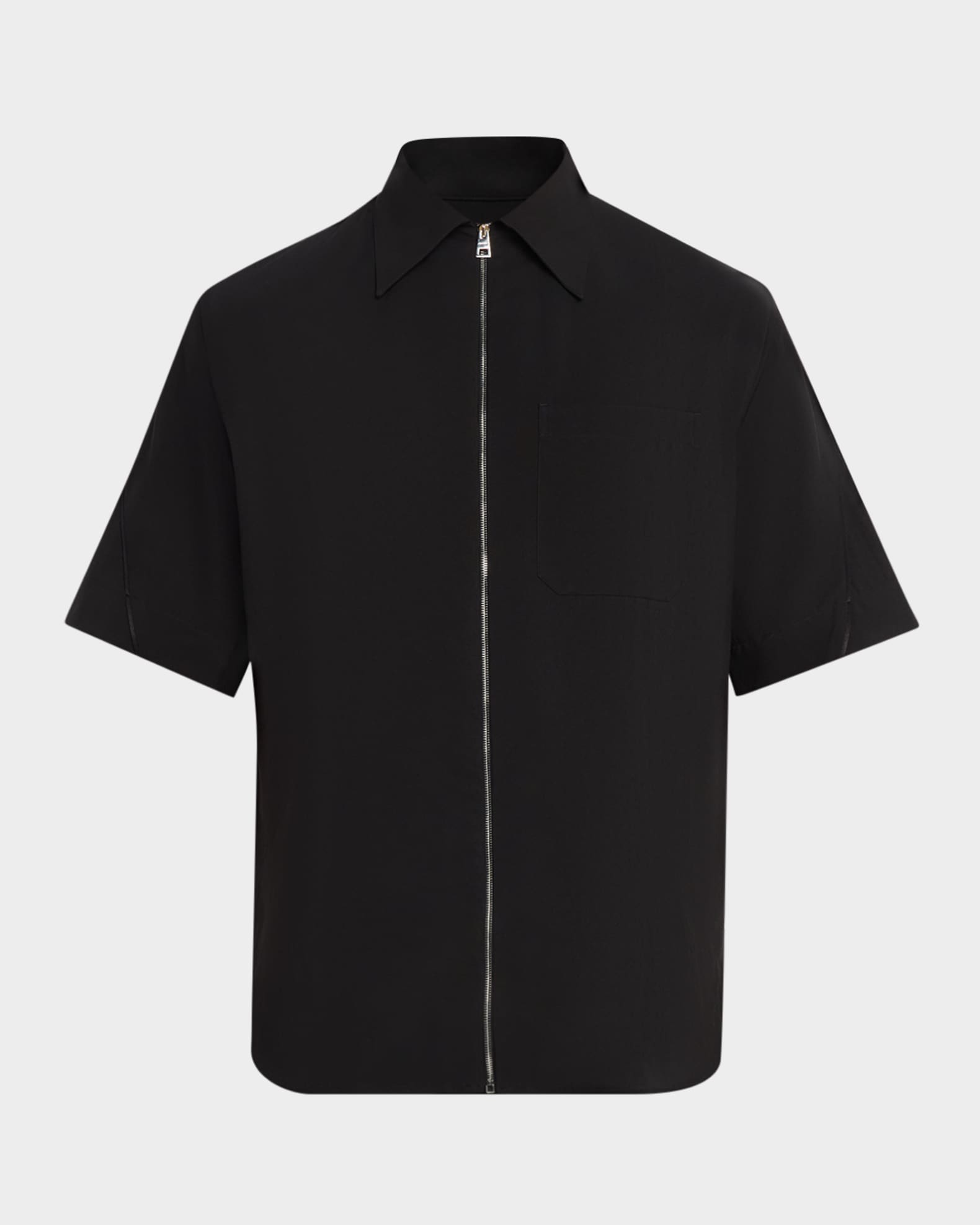 Givenchy Men's Point Collar Full-Zip Short-Sleeve Shirt | Neiman