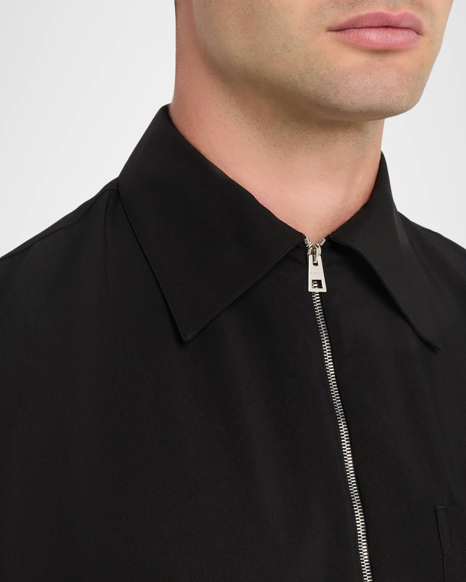 Givenchy Men's Point Collar Full-Zip Short-Sleeve Shirt | Neiman