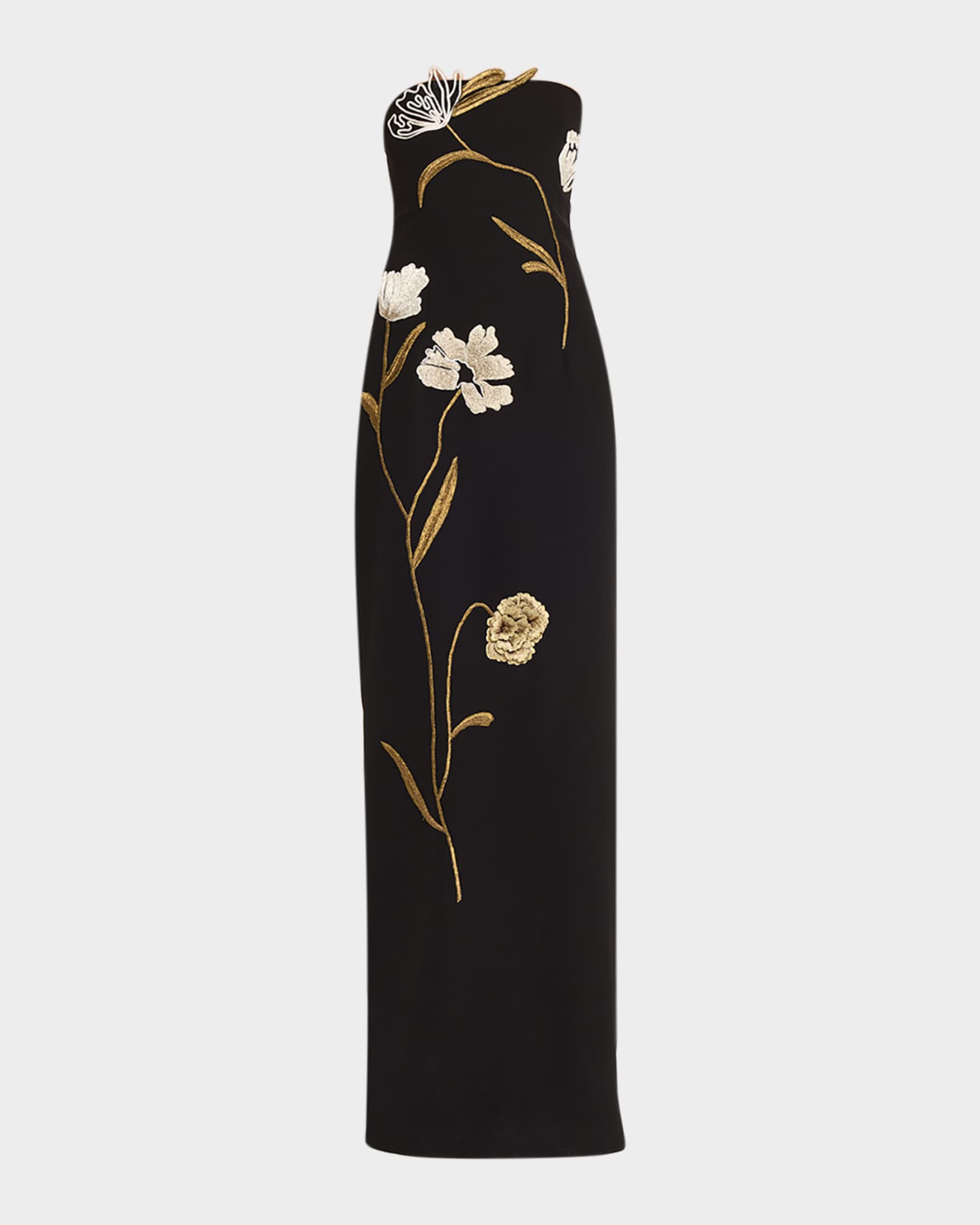 Lela Rose Floral Cord Embroidered Strapless Column Gown | Neiman Marcus