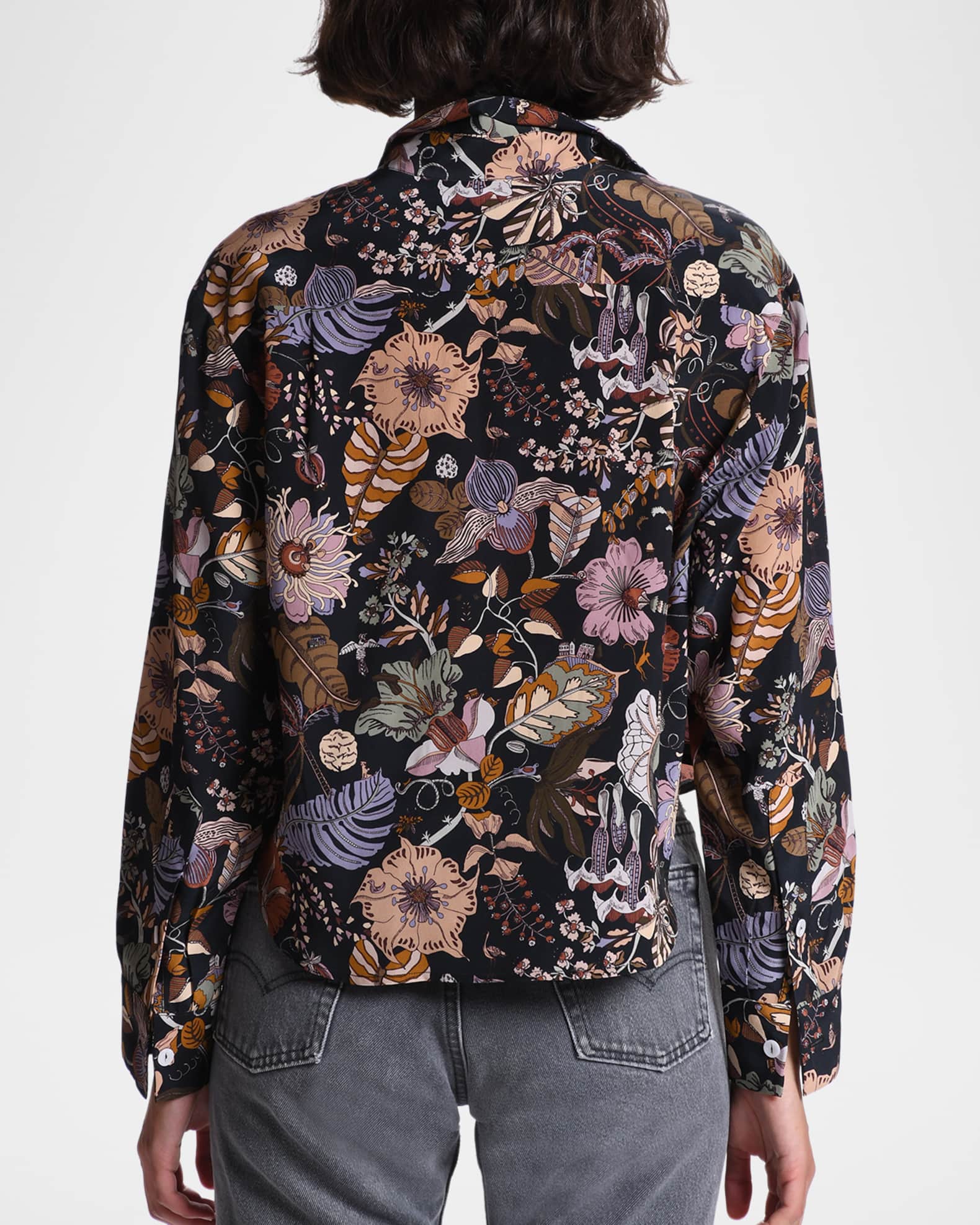 Floral  Button-Front Shirt with Bell Sleeves