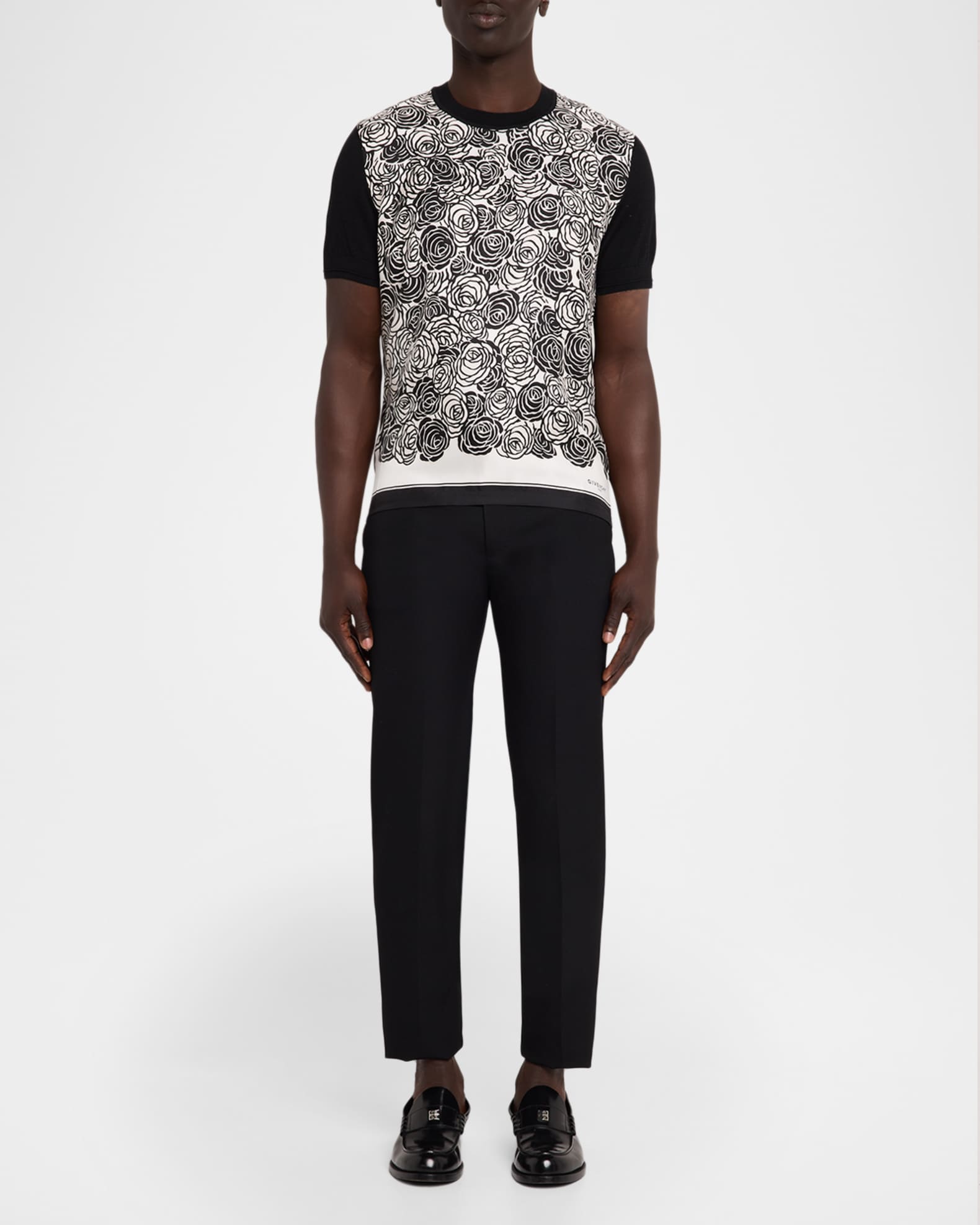 Givenchy Men's Floral-Print Silk/Cotton Short-Sleeve T-Shirt