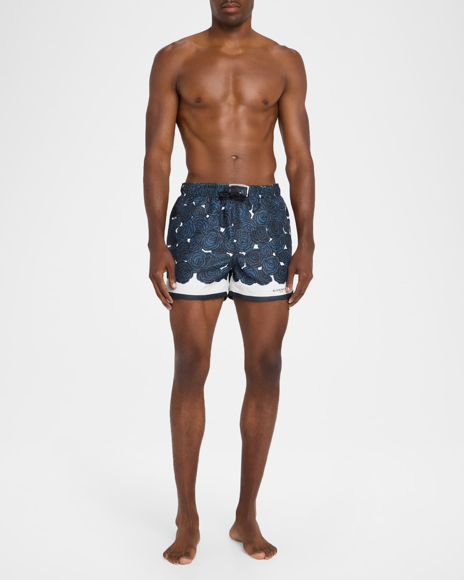 Givenchy Men's Short-Length Rose-Print Nylon Swim Trunks | Neiman