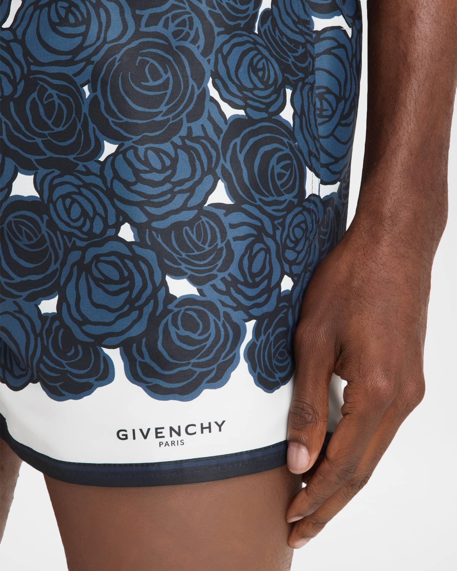 Givenchy Men's Short-Length Rose-Print Nylon Swim Trunks | Neiman